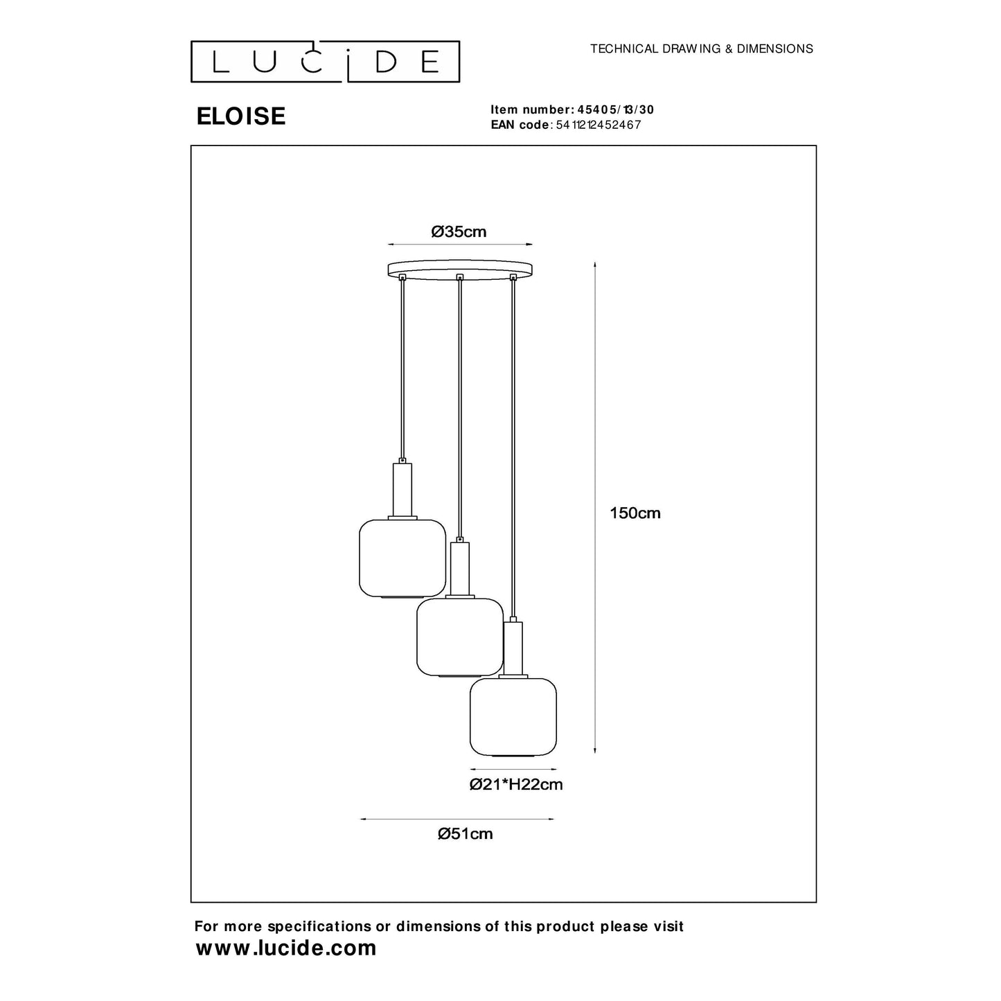 Lucide ELOISE - Pendant light - Ø 40 cm - 3xE27 - Black