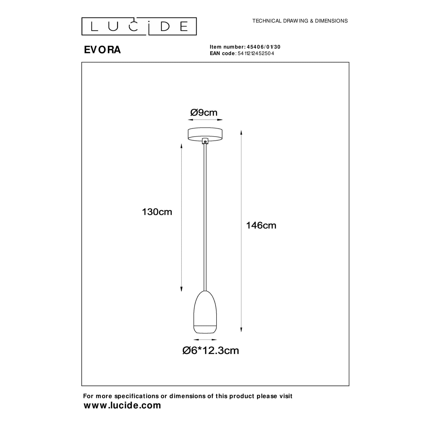 Lucide EVORA - Pendant light - Ø 10 cm - 1xGU10 - Black