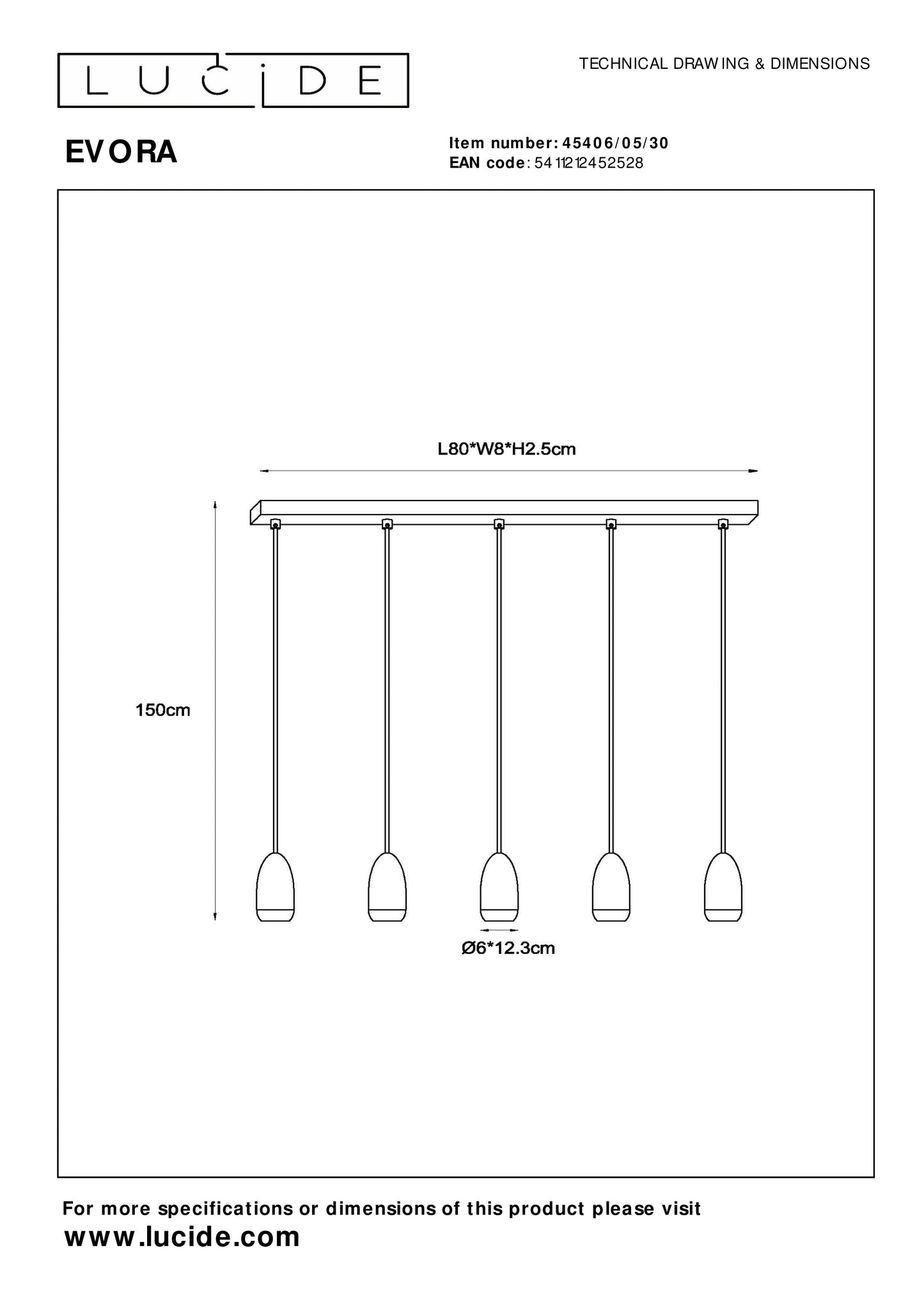 Lucide EVORA - Pendant light - Ø 10 cm - 5xGU10 - Black