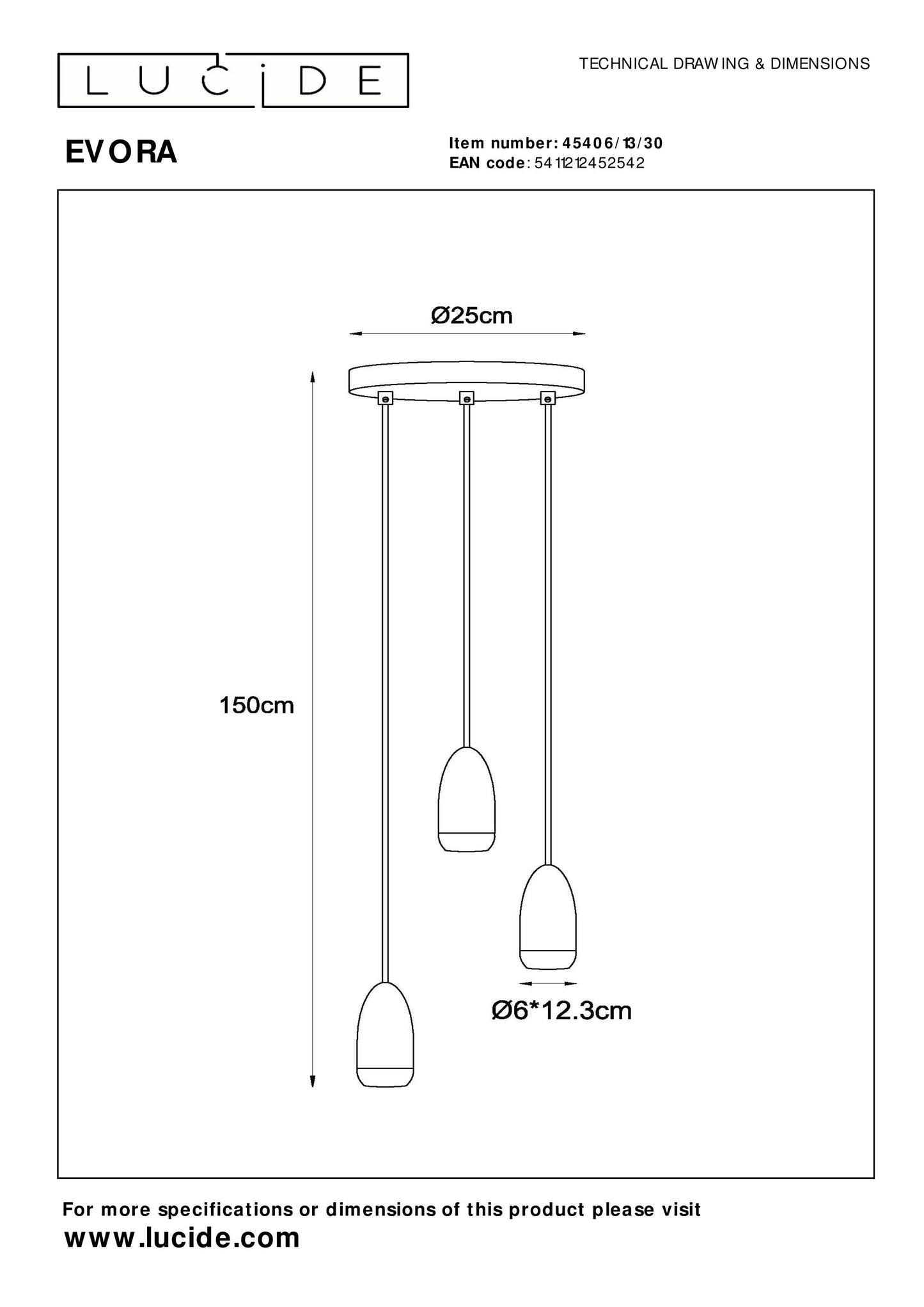 Lucide EVORA - Pendant light - Ø 25 cm - 3xGU10 - Black