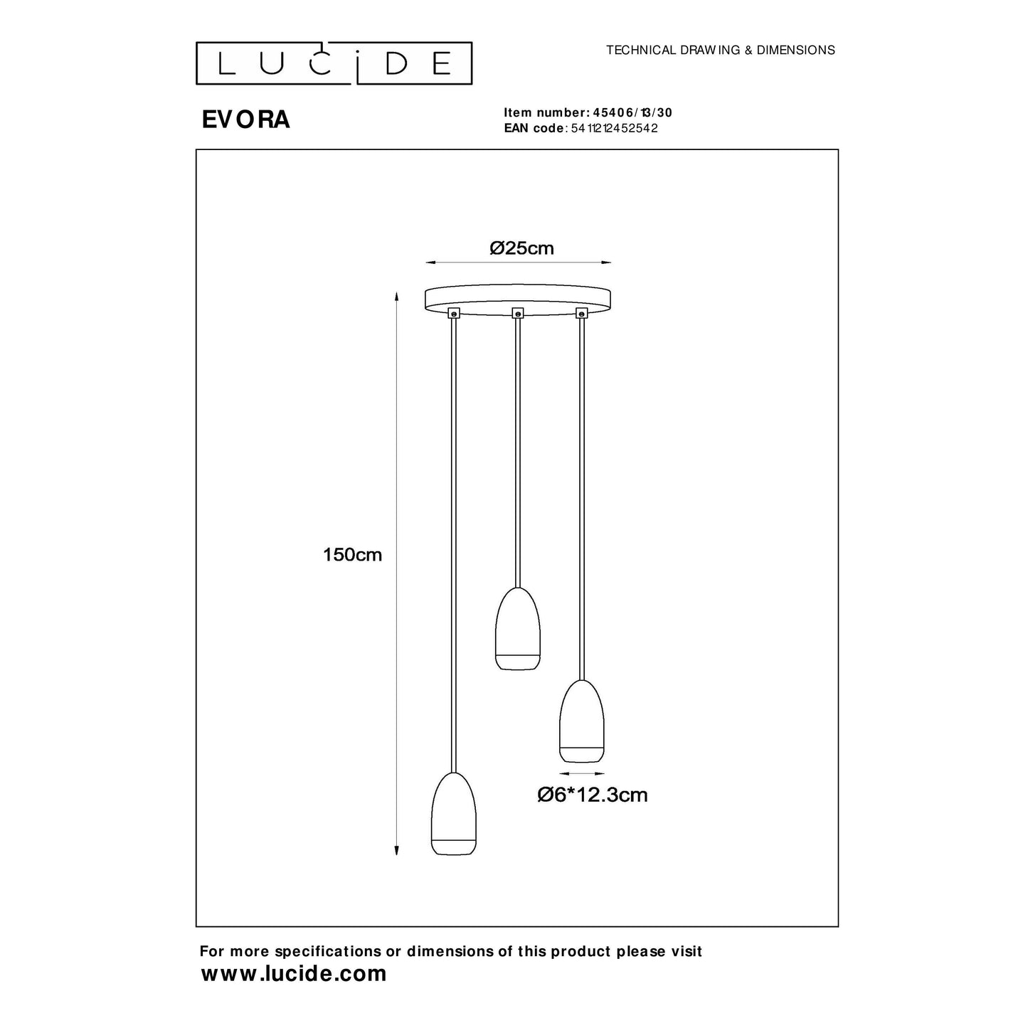 Lucide EVORA - Pendant light - Ø 25 cm - 3xGU10 - Black