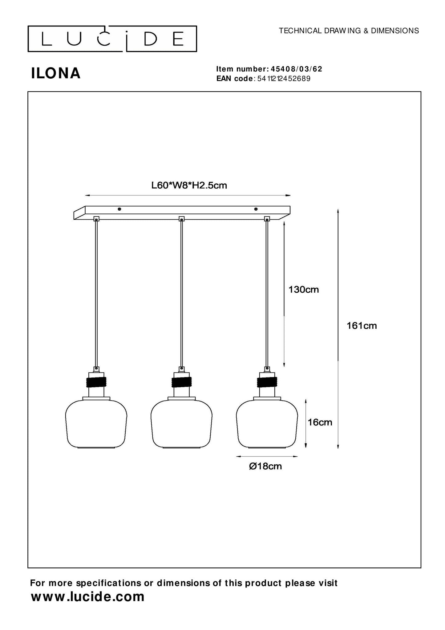 Lucide ILONA - Pendant light - 3xE27 - Amber