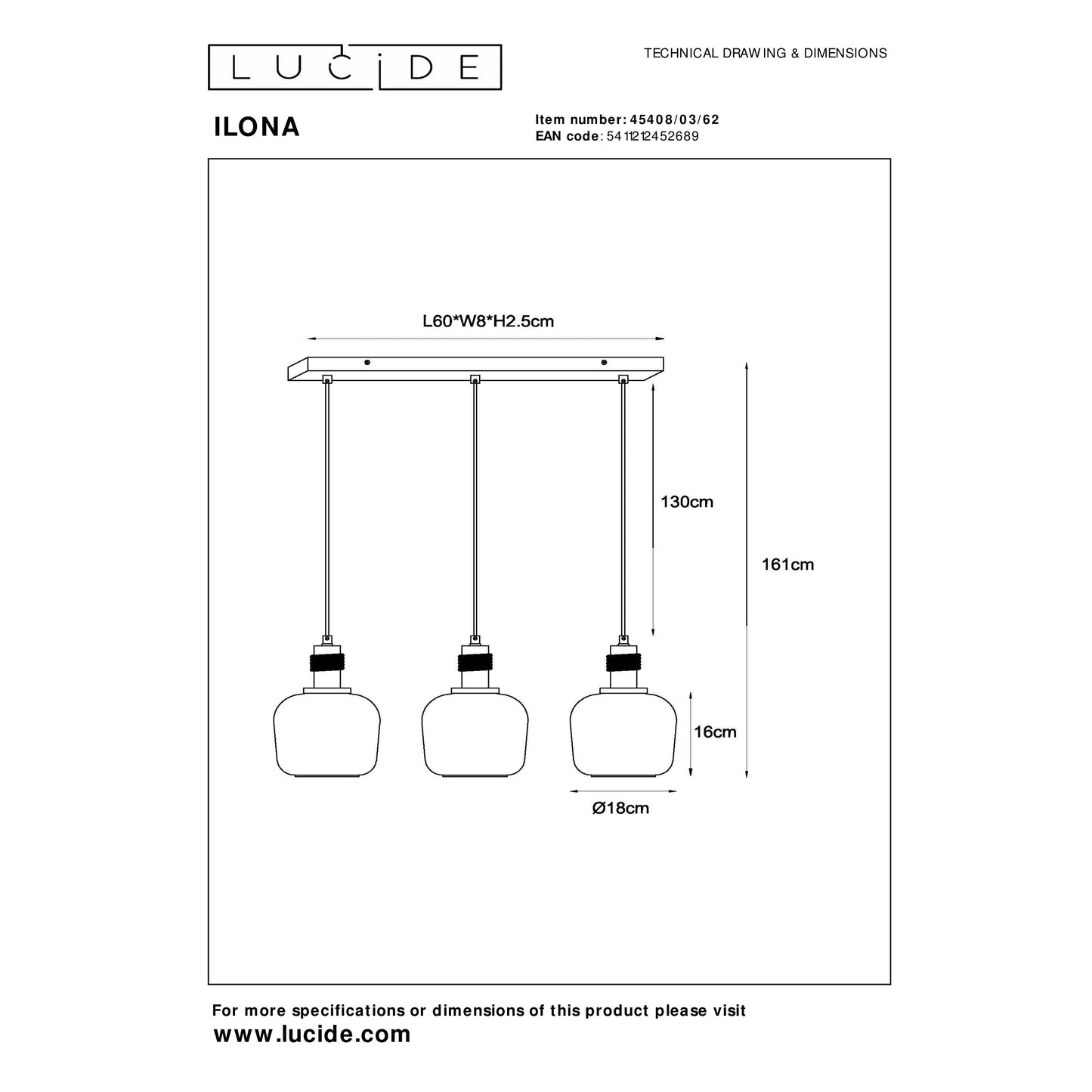 Lucide ILONA - Pendant light - 3xE27 - Amber