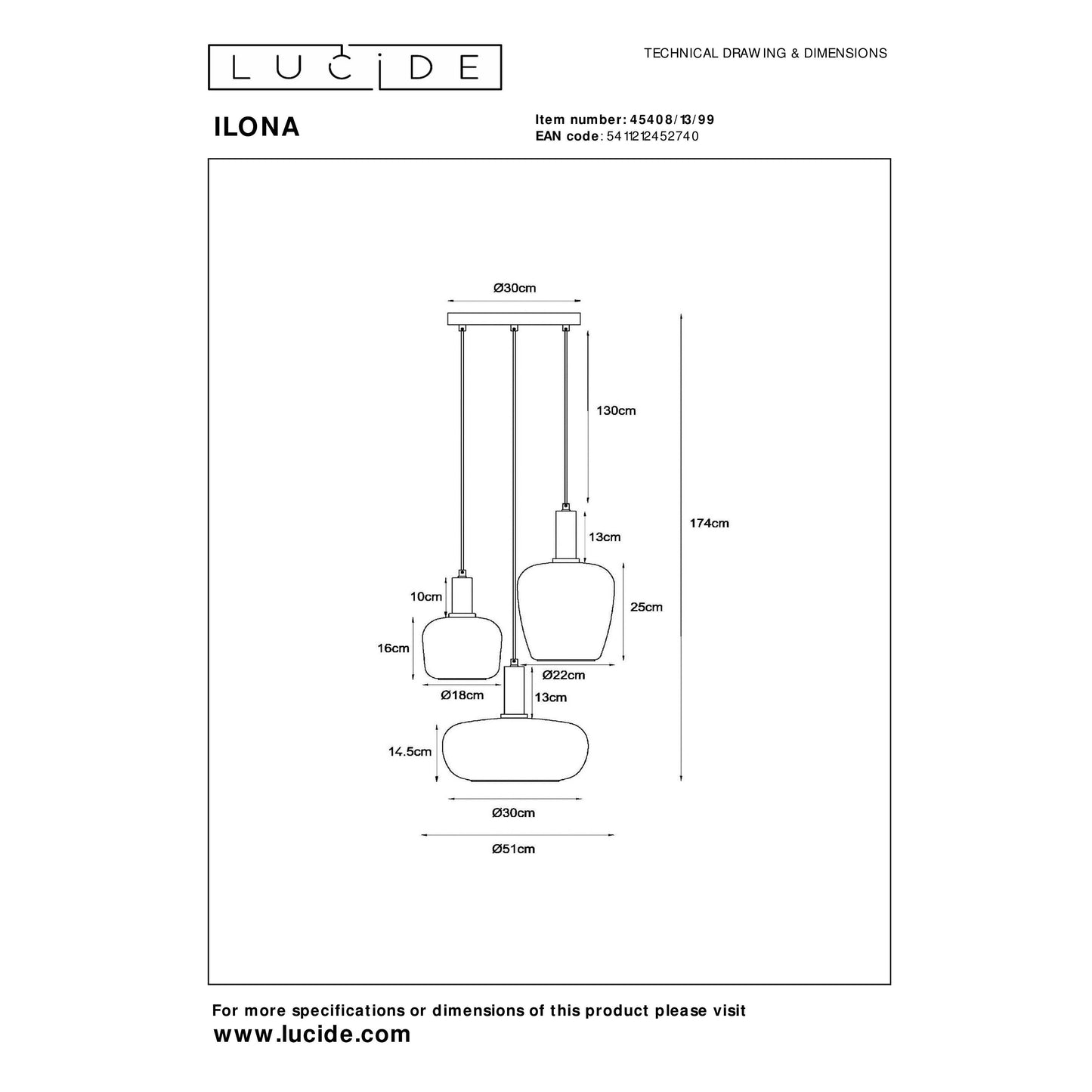 Lucide ILONA - Pendant light - 3xE27 - Black