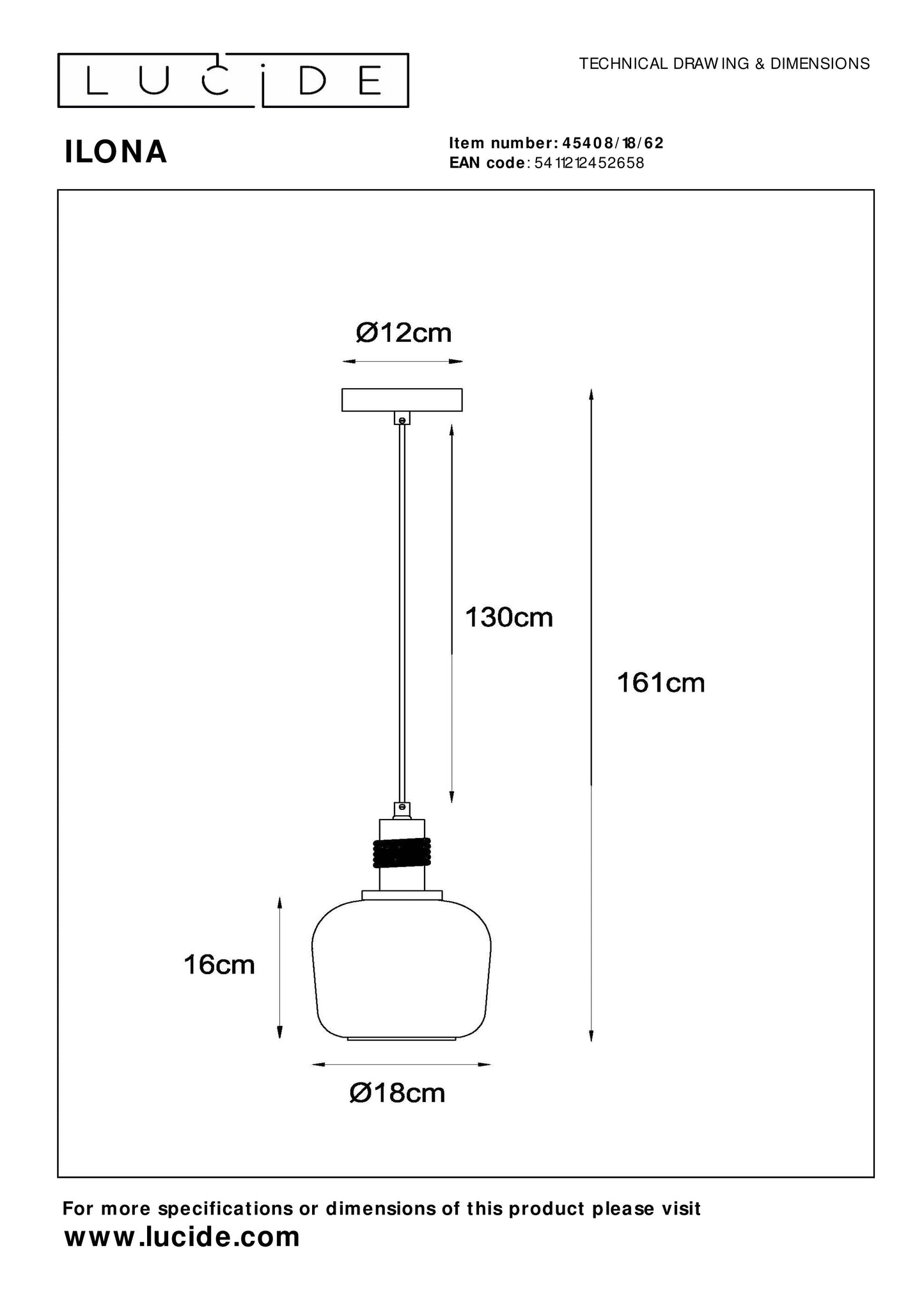 Lucide ILONA - Pendant light - Ø 18 cm - 1xE27 - Amber