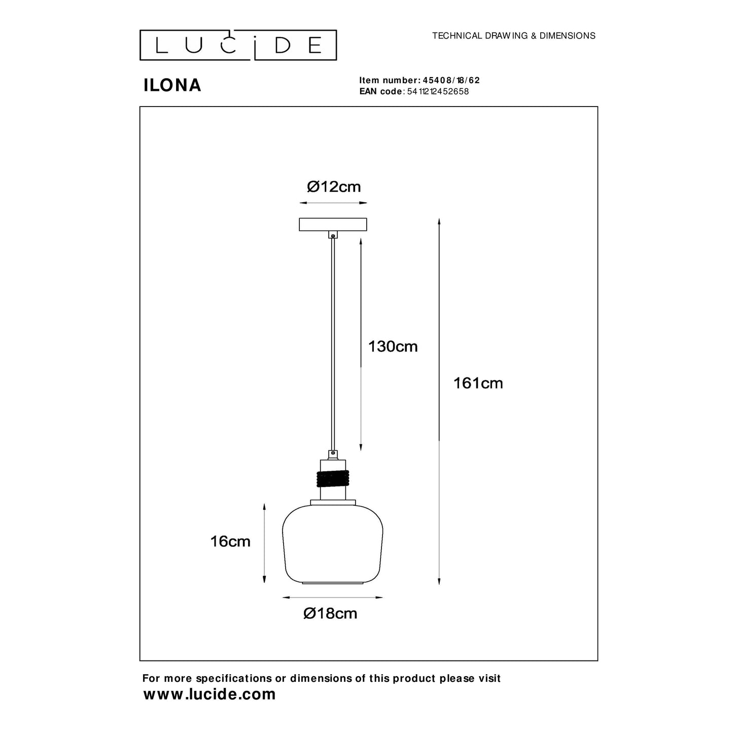 Lucide ILONA - Pendant light - Ø 18 cm - 1xE27 - Amber