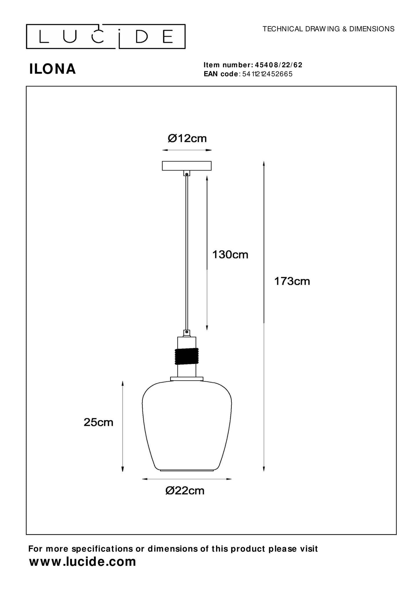 Lucide ILONA - Pendant light - Ø 22 cm - 1xE27 - Amber