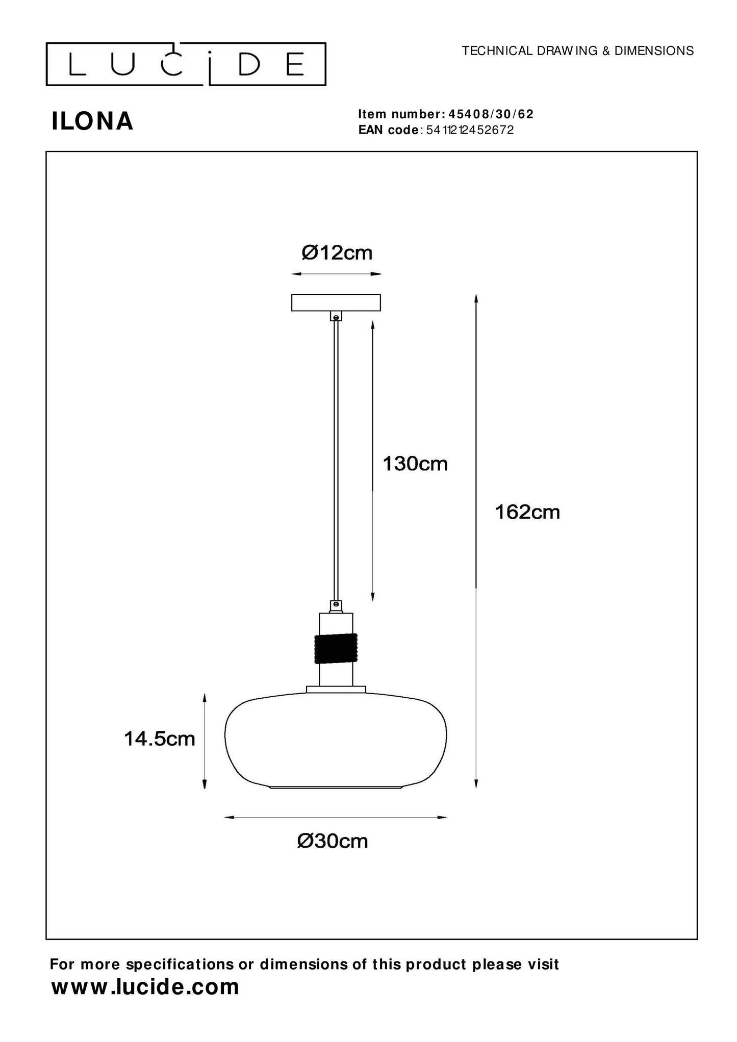 Lucide ILONA - Pendant light - Ø 30 cm - 1xE27 - Amber