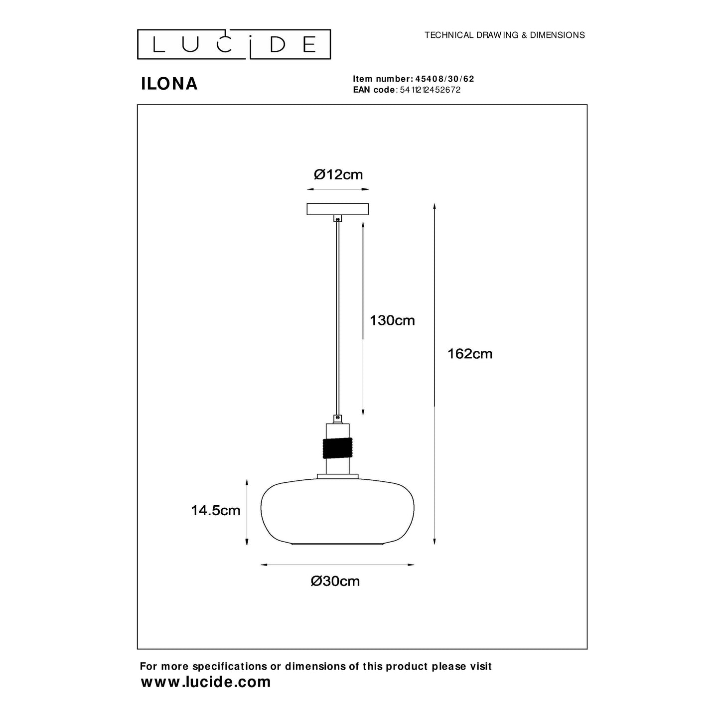 Lucide ILONA - Pendant light - Ø 30 cm - 1xE27 - Amber