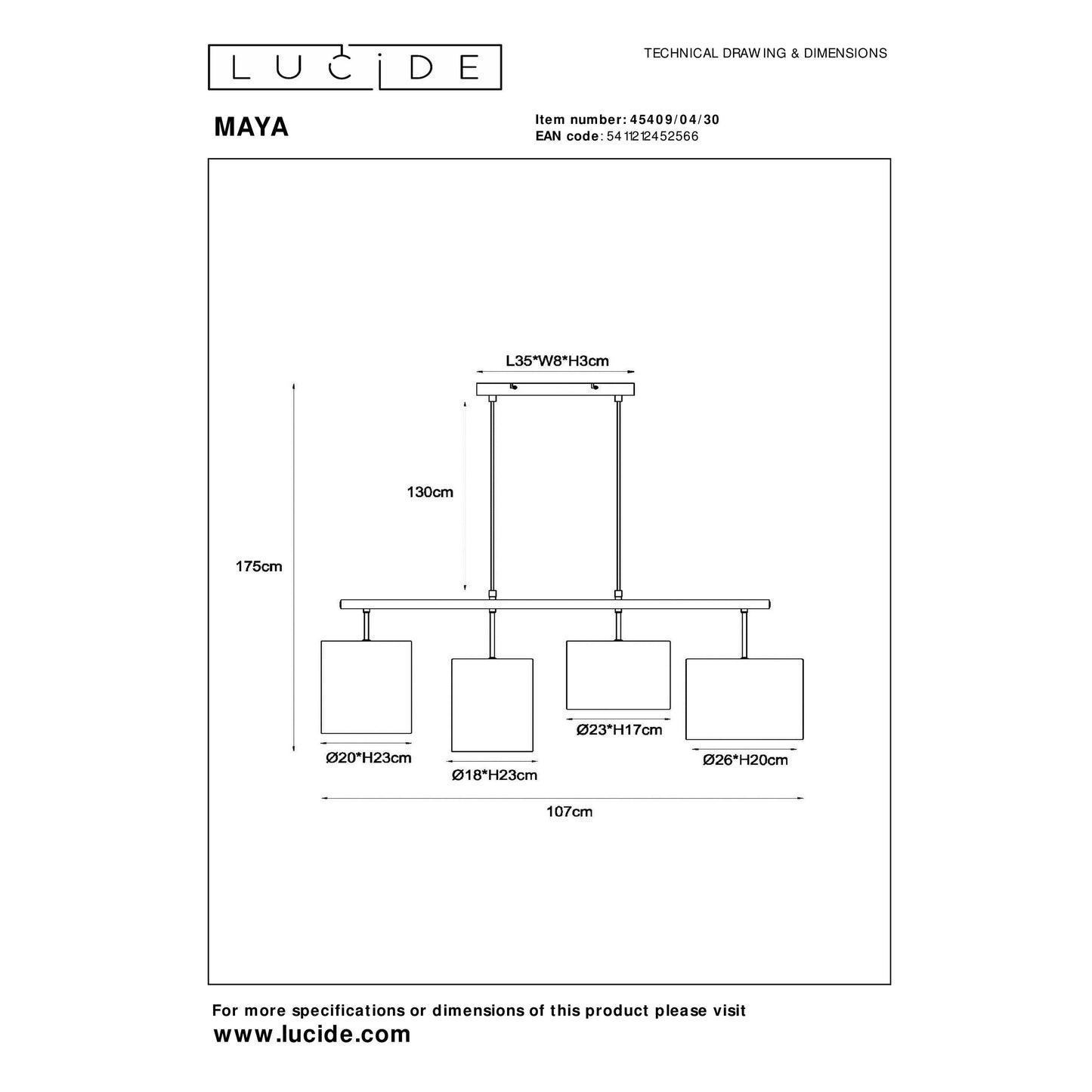 Lucide MAYA - Pendant light - 4xE27 - Black