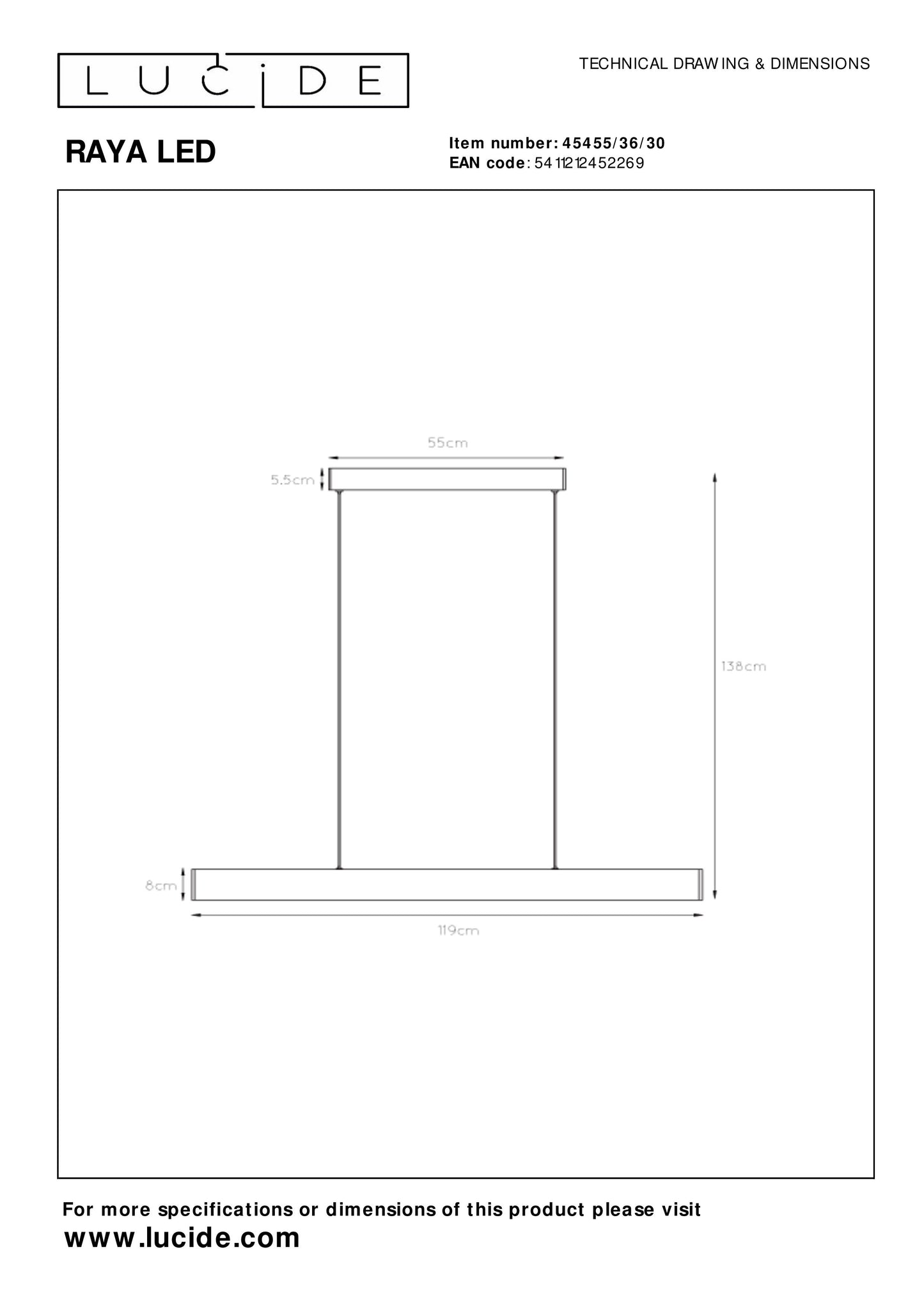 Lucide RAYA LED - Pendant light - LED Dim. - 1x36W 2700K - Black