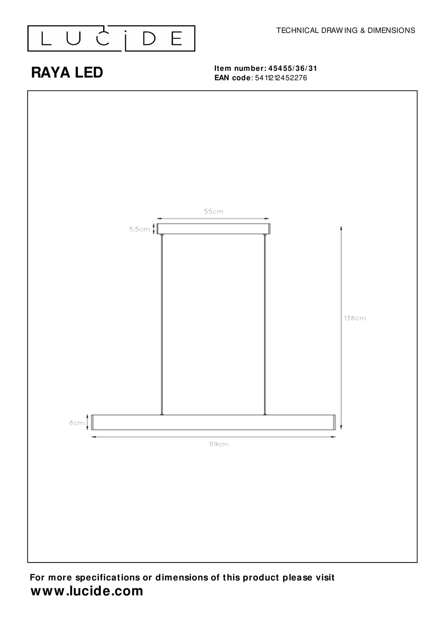 Lucide RAYA LED - Pendant light - LED Dim. - 1x36W 2700K - White