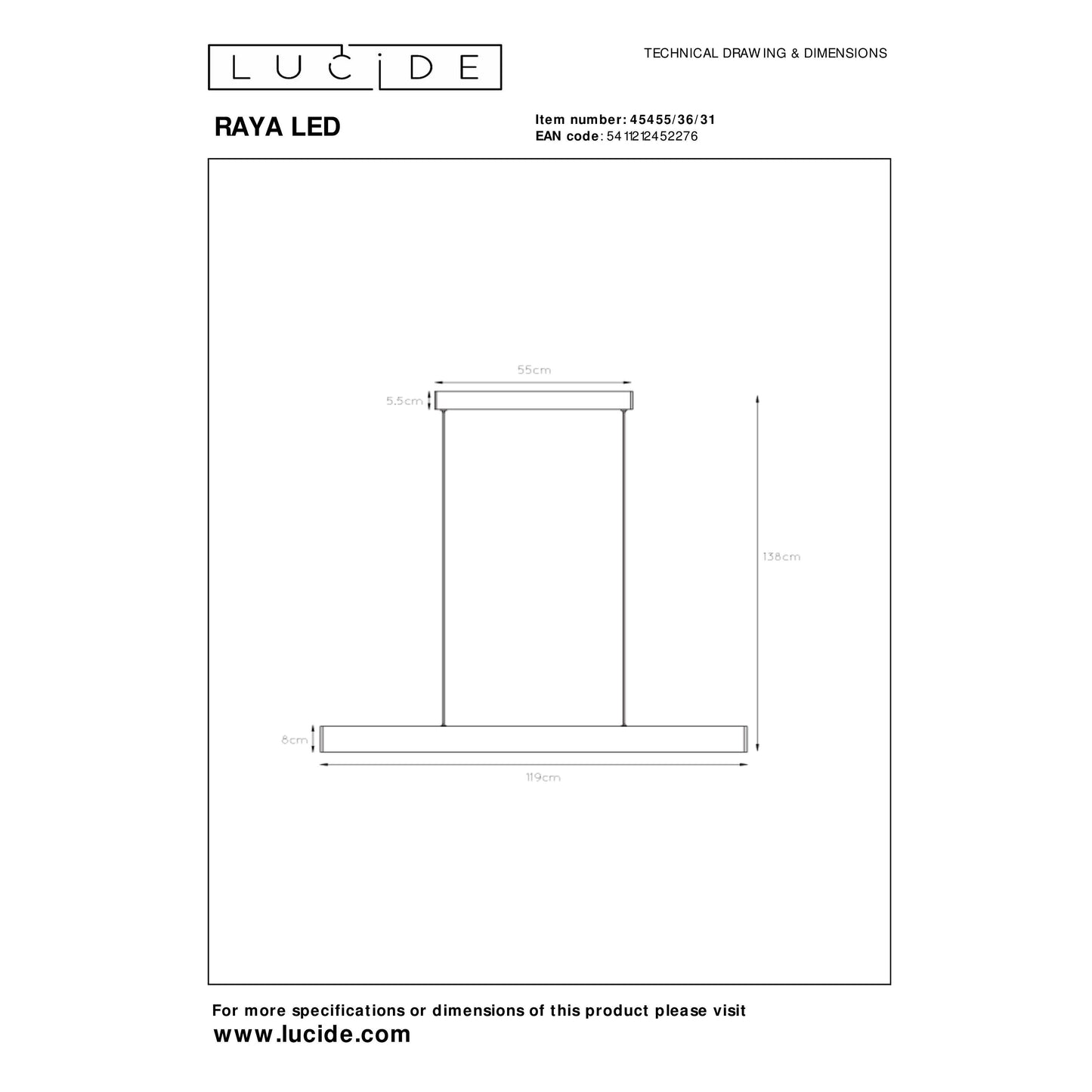 Lucide RAYA LED - Pendant light - LED Dim. - 1x36W 2700K - White