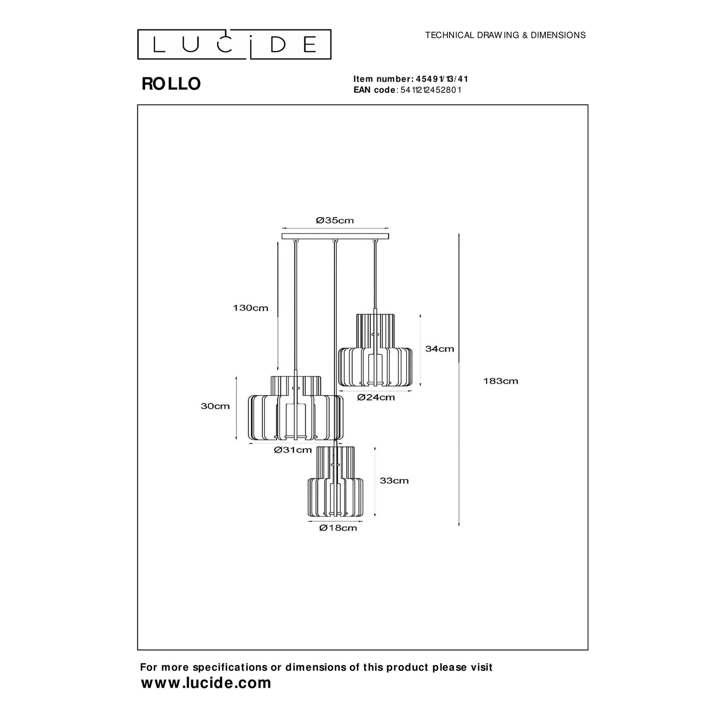 Lucide ROLLO - Pendant light - 3xE27 - Taupe