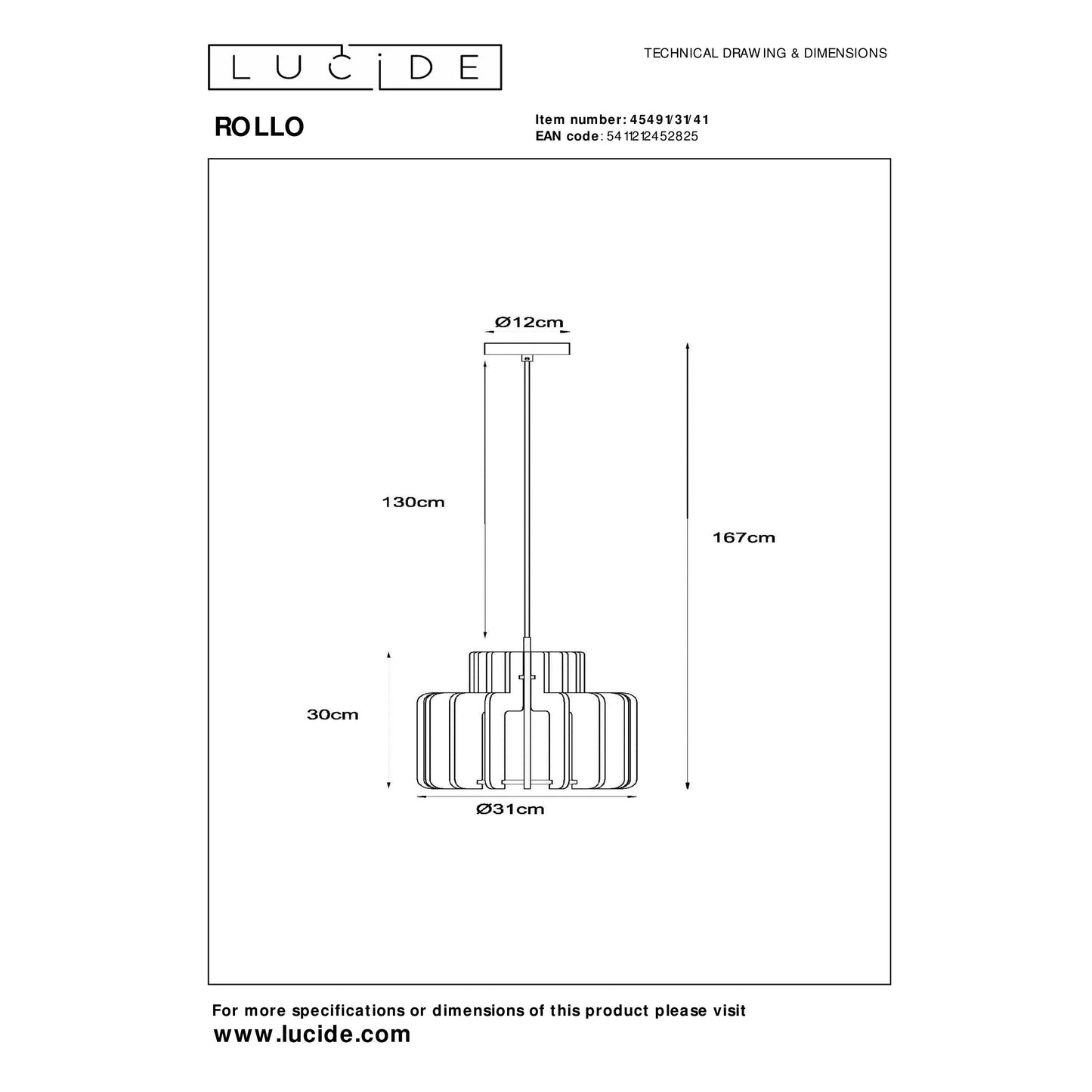 Lucide ROLLO - Pendant light - 1x E27 - Taupe