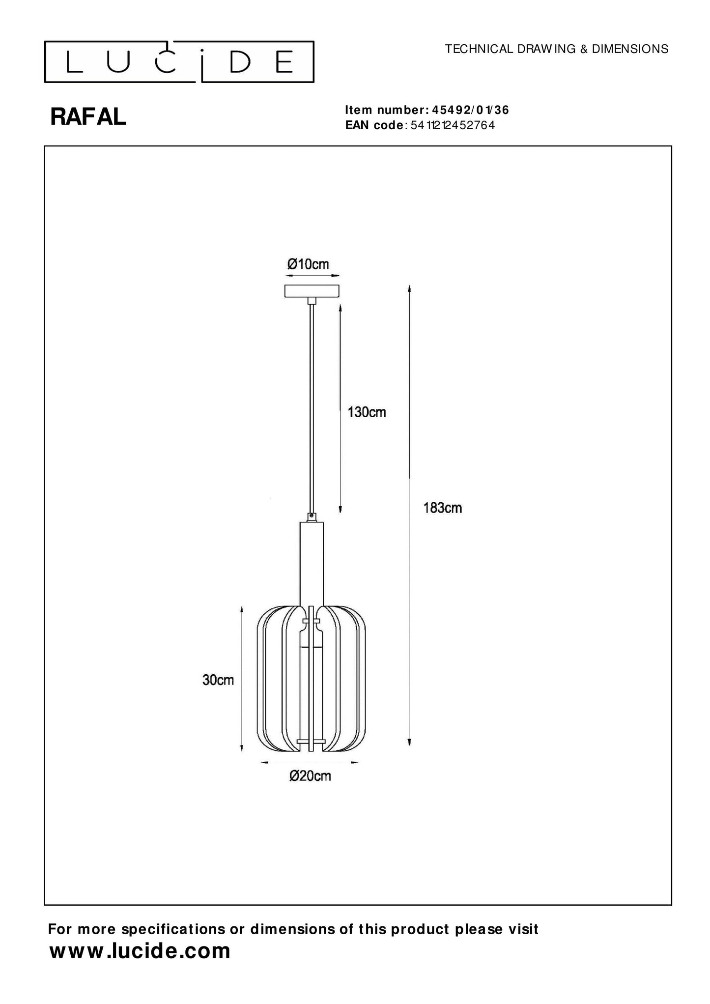 Lucide RAFAL - Pendant light - Ø 20 cm - 1xE27 - Grey