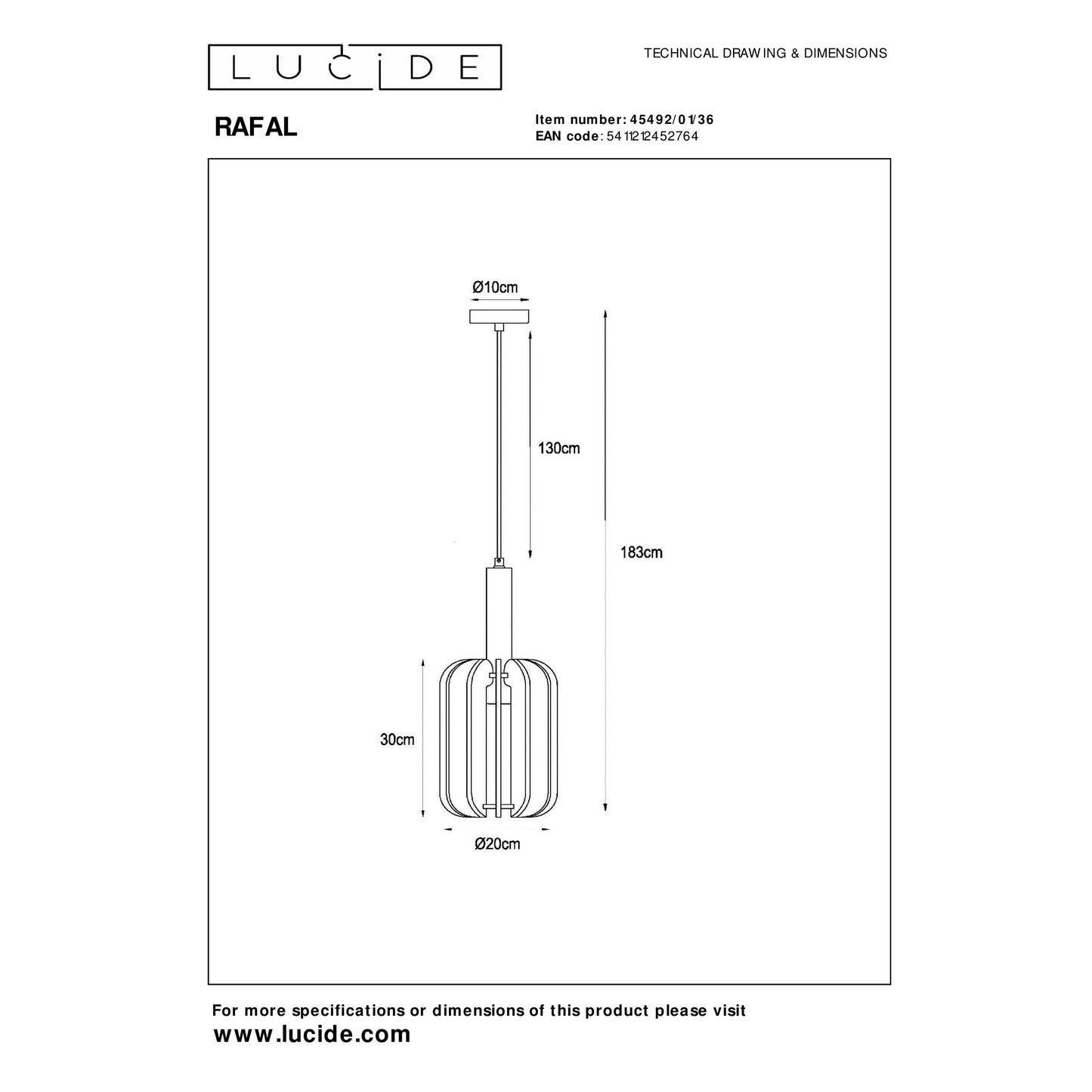 Lucide RAFAL - Pendant light - Ø 20 cm - 1xE27 - Grey