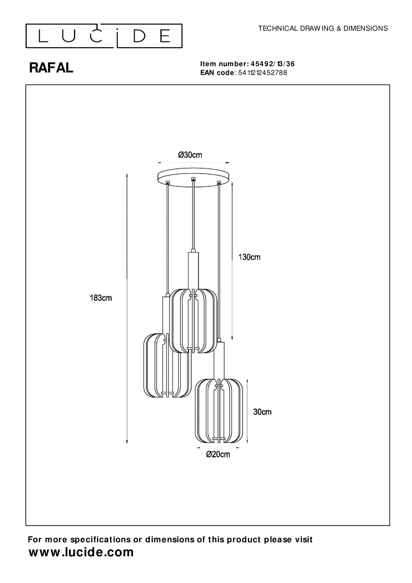 Lucide RAFAL - Pendant light - Ø 50 cm - 3xE27 - Grey