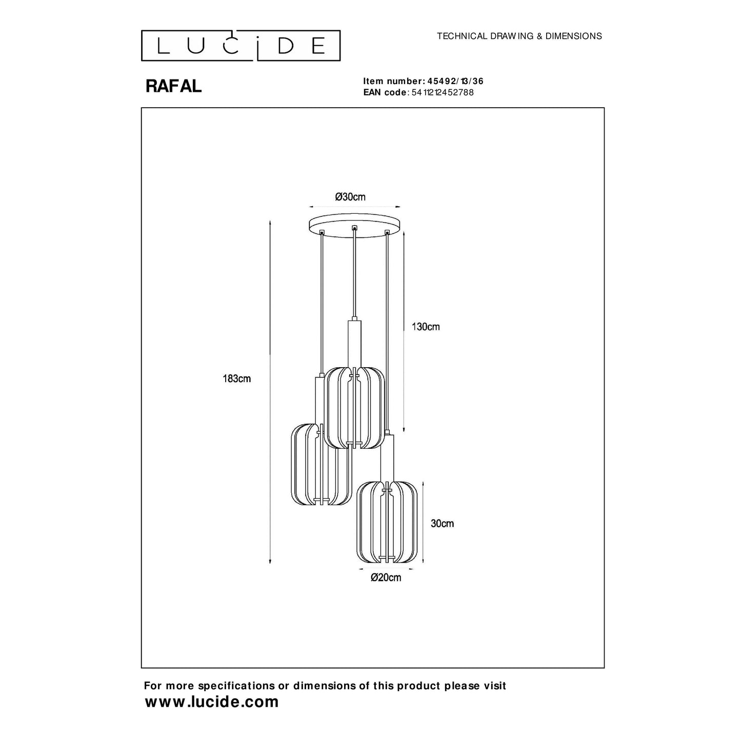 Lucide RAFAL - Pendant light - Ø 50 cm - 3xE27 - Grey