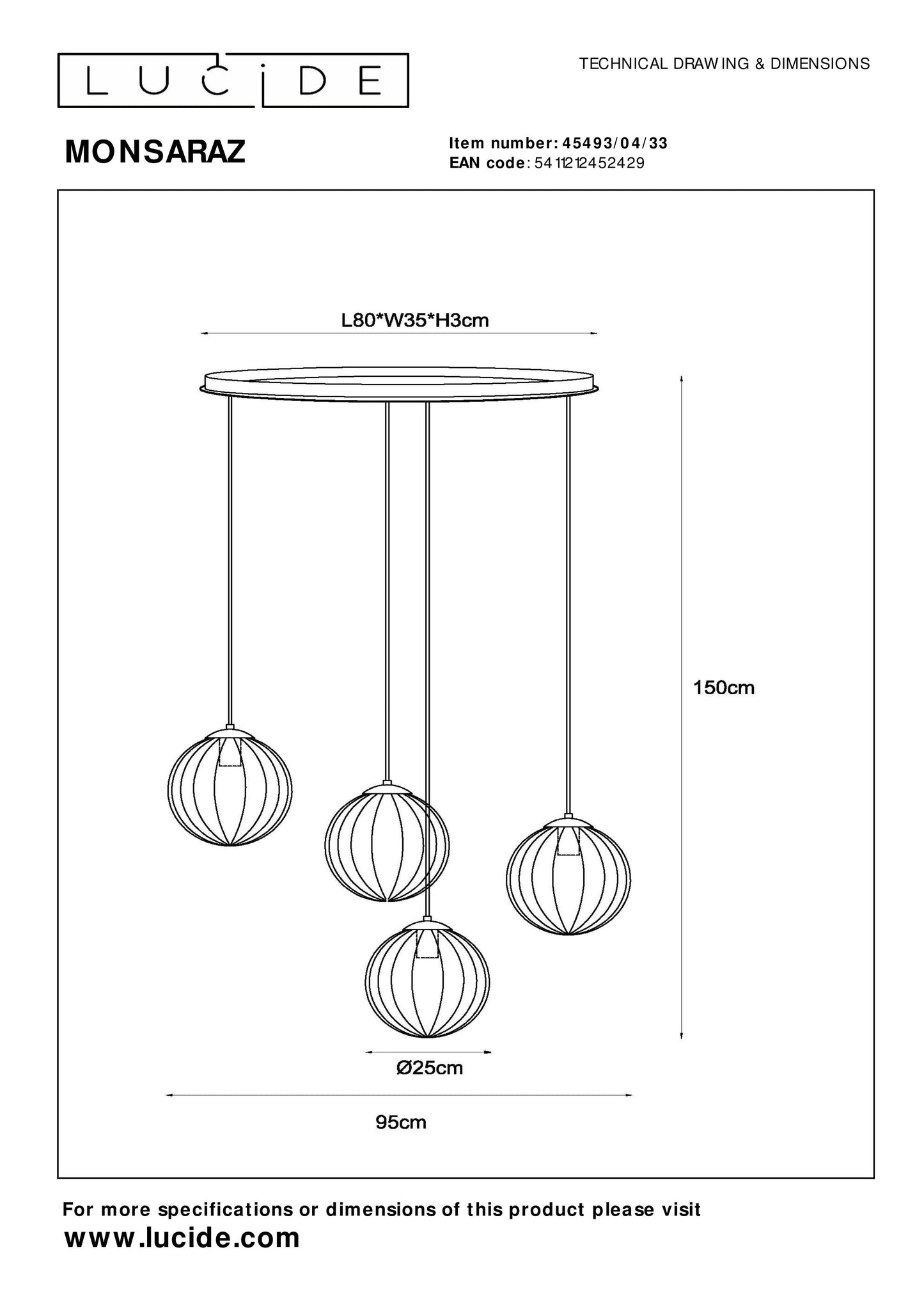 Lucide MONSARAZ - Pendant light - 4xE27 - Green