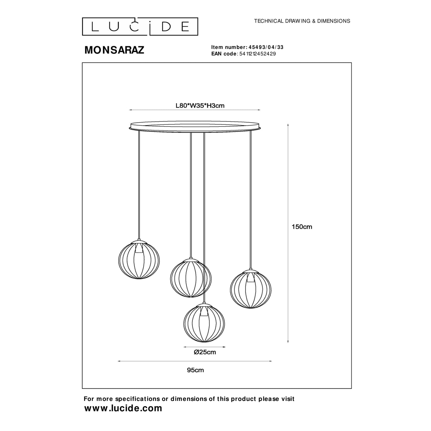 Lucide MONSARAZ - Pendant light - 4xE27 - Green