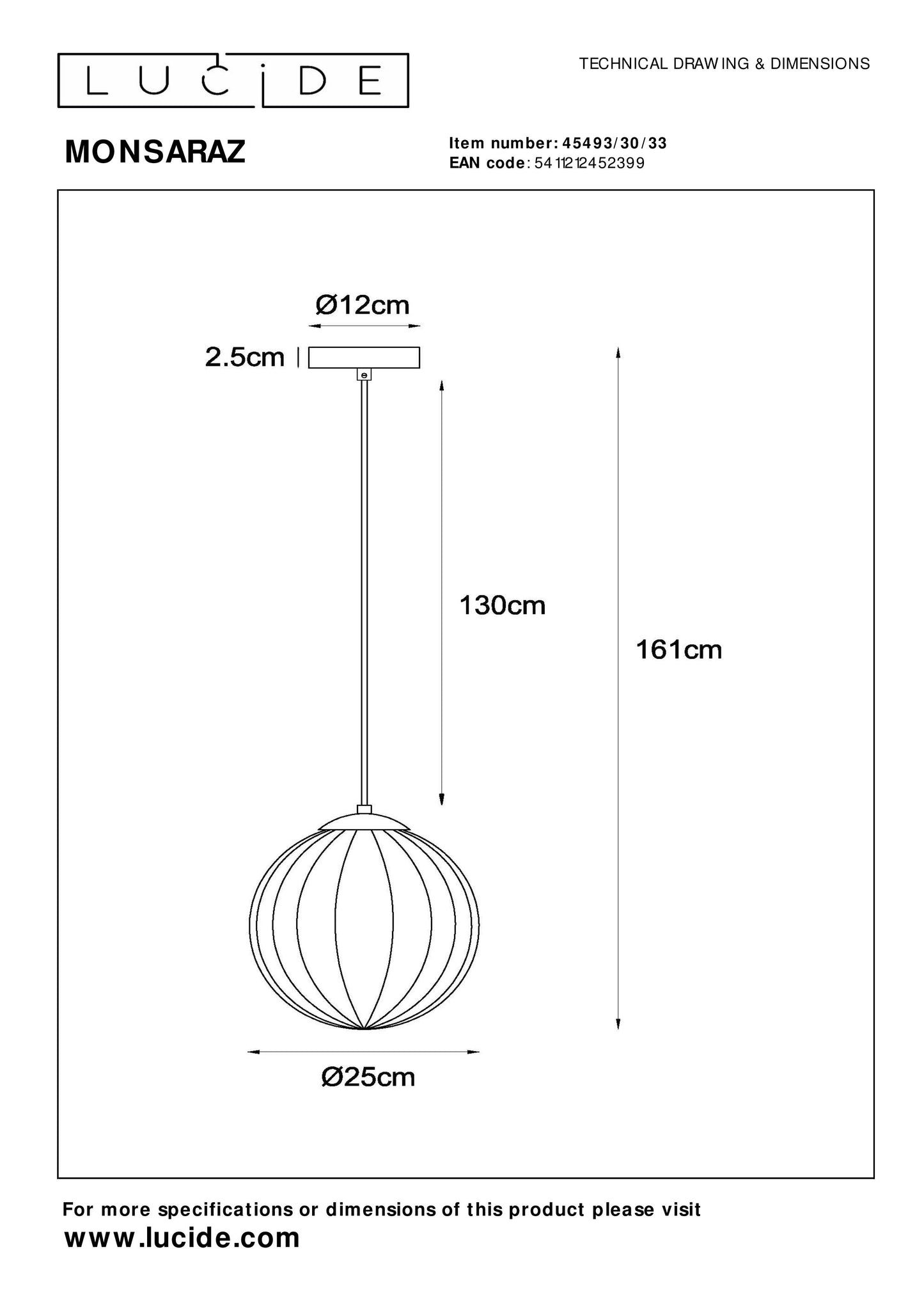 Lucide MONSARAZ - Pendant light - Ø 25 cm - 1xE27 - Green