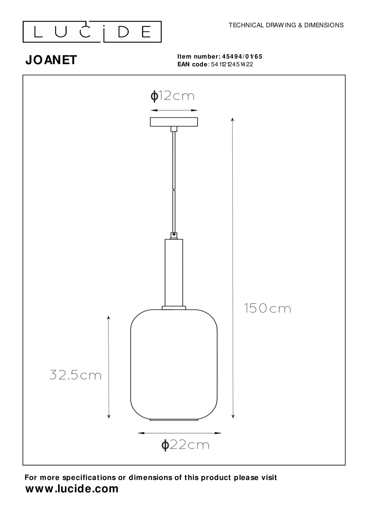 Lucide JOANET - Pendant light - Ø 22 cm - 1xE27 - Smoke Grey