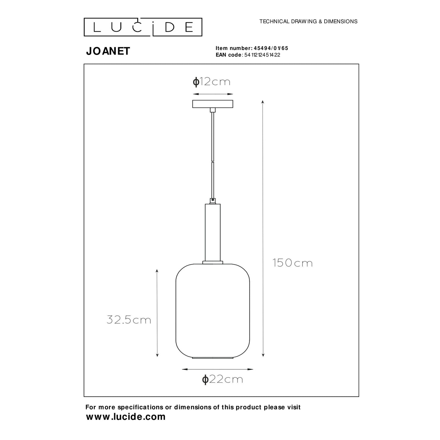 Lucide JOANET - Pendant light - Ø 22 cm - 1xE27 - Smoke Grey