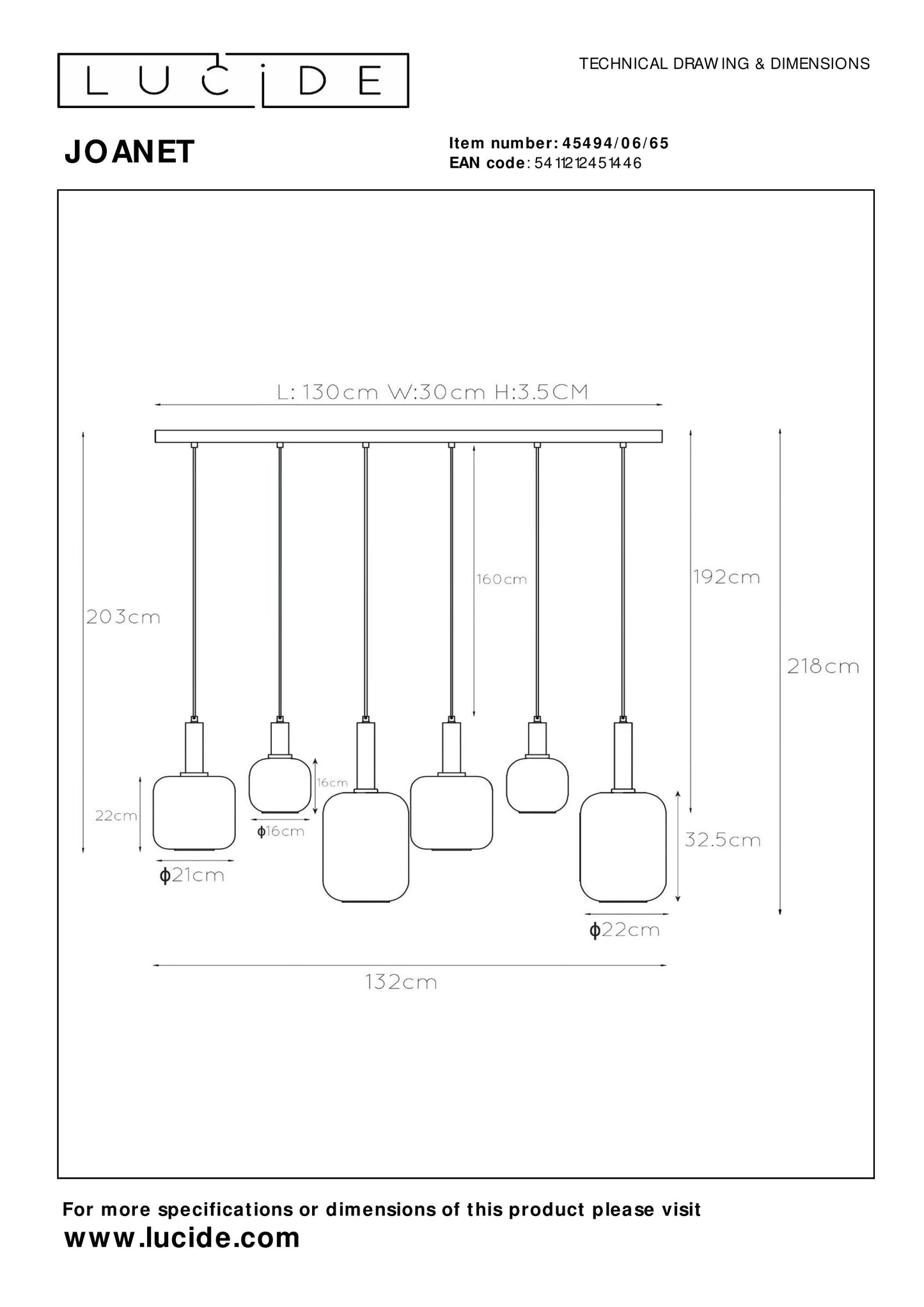 Lucide JOANET - Pendant light - 6xE27 - Smoke Grey