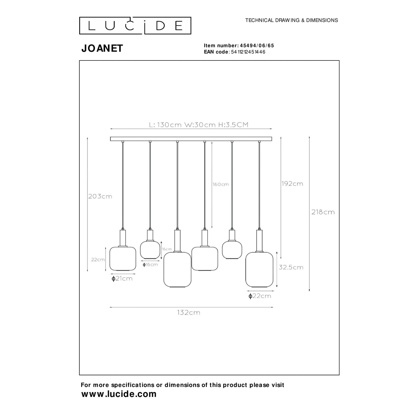 Lucide JOANET - Pendant light - 6xE27 - Smoke Grey