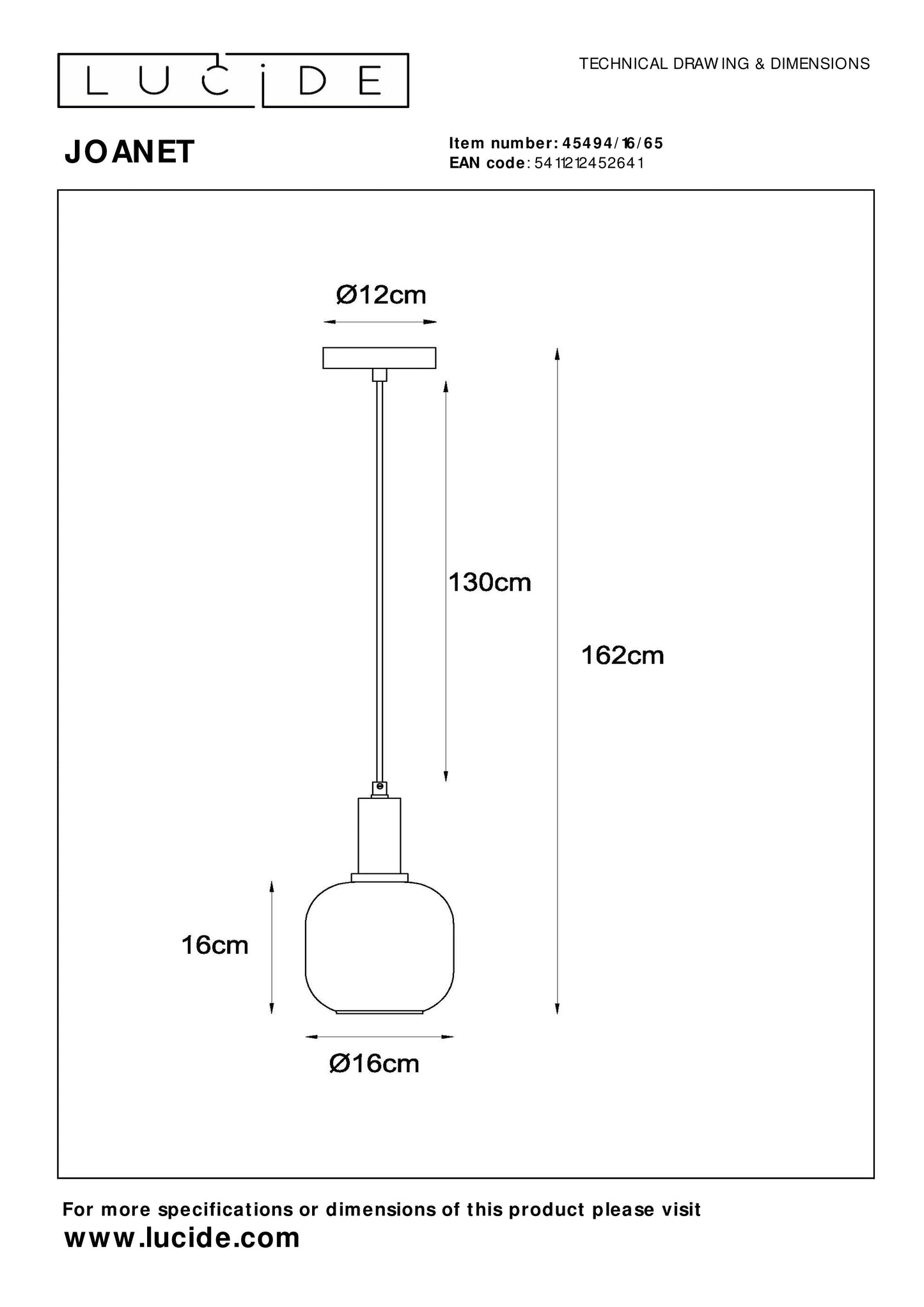 Lucide JOANET - Pendant light - Ø 16 cm - 1xE27 - Smoke Grey