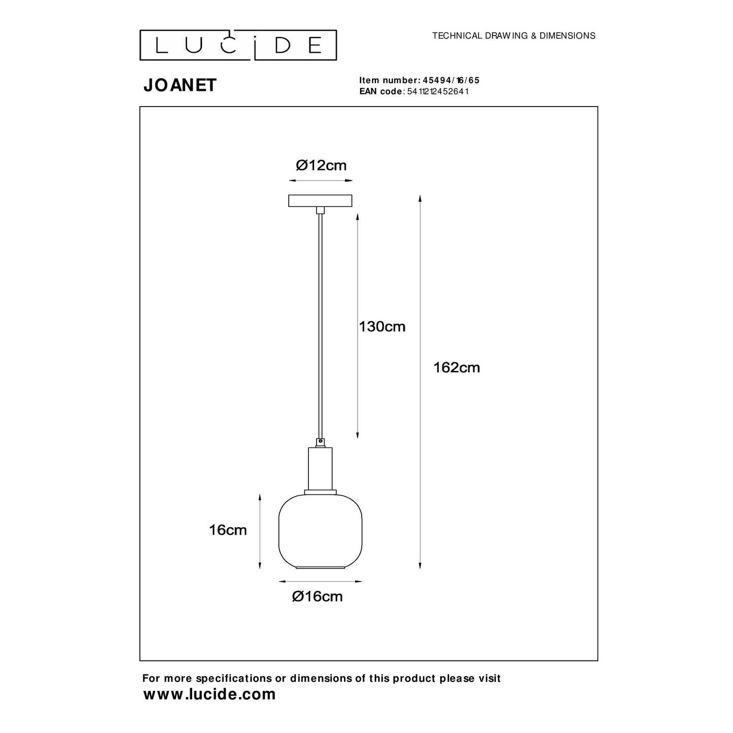 Lucide JOANET - Pendant light - Ø 16 cm - 1xE27 - Smoke Grey