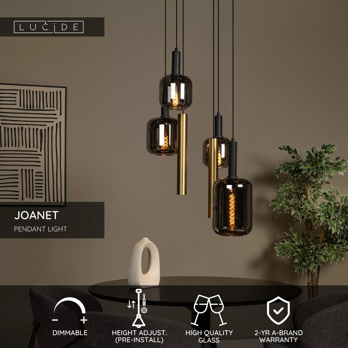 Lucide JOANET - Pendant light - Ø 65 cm - 4xE27 - Brass