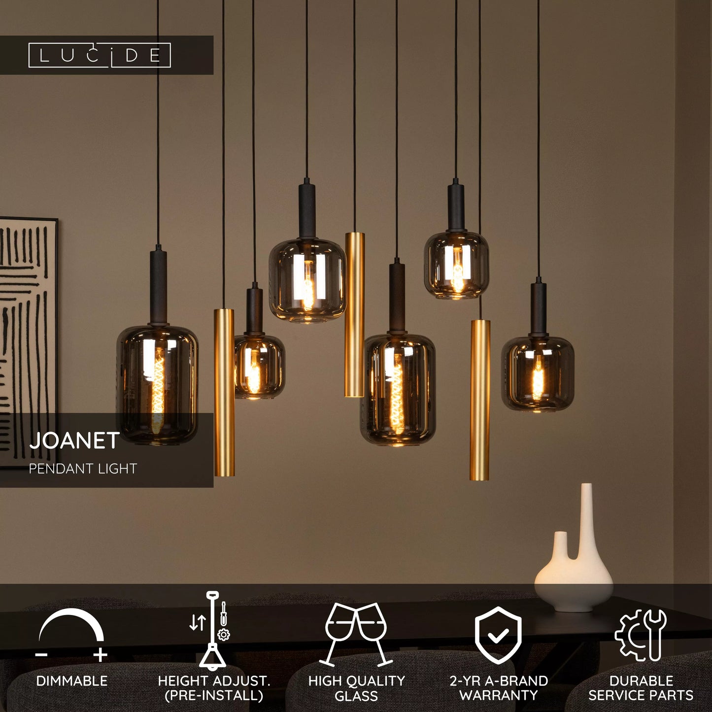 Lucide JOANET - Pendant light - 6xE27 - Brass