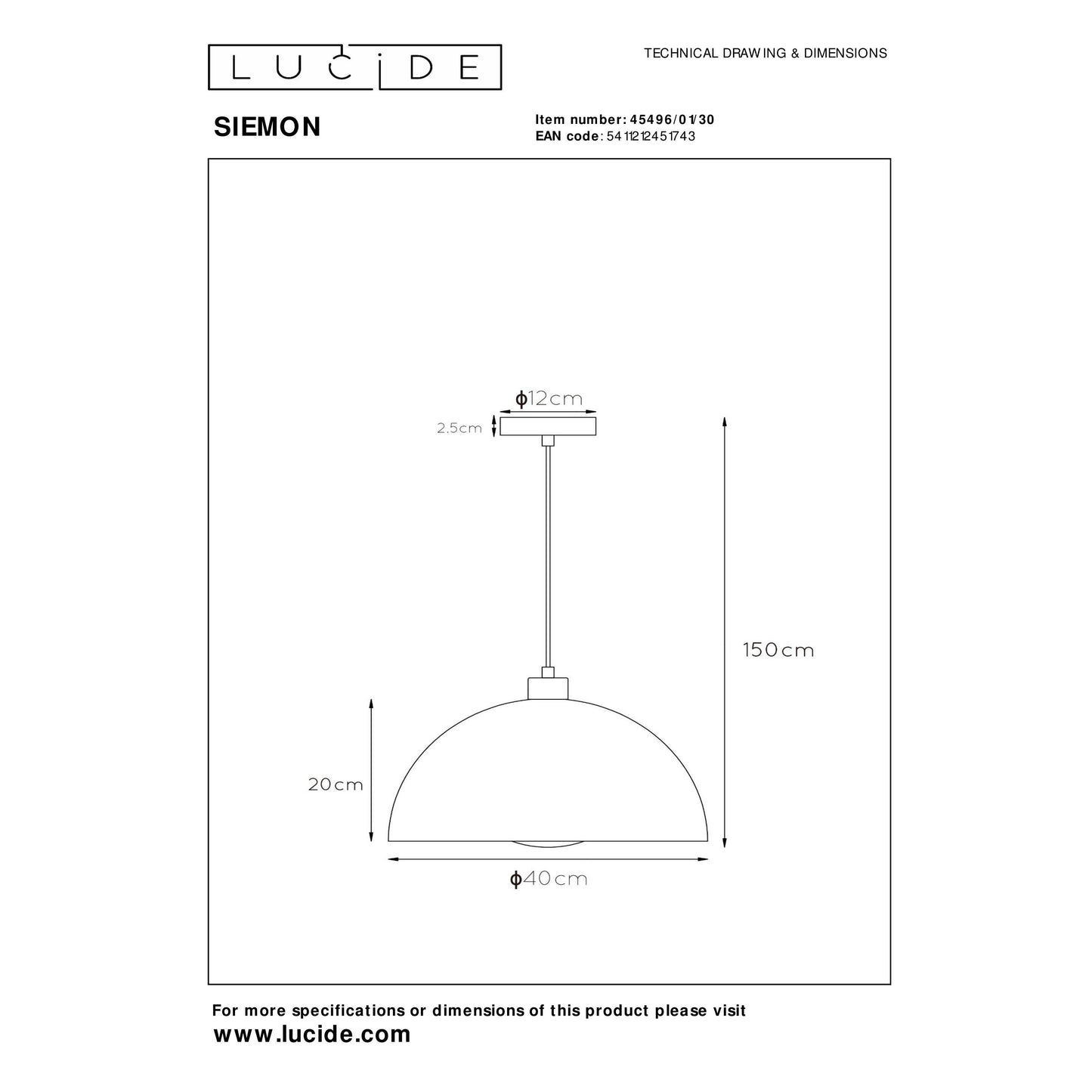 Lucide SIEMON - Pendant light - Ø 40 cm - 1xE27 - Black