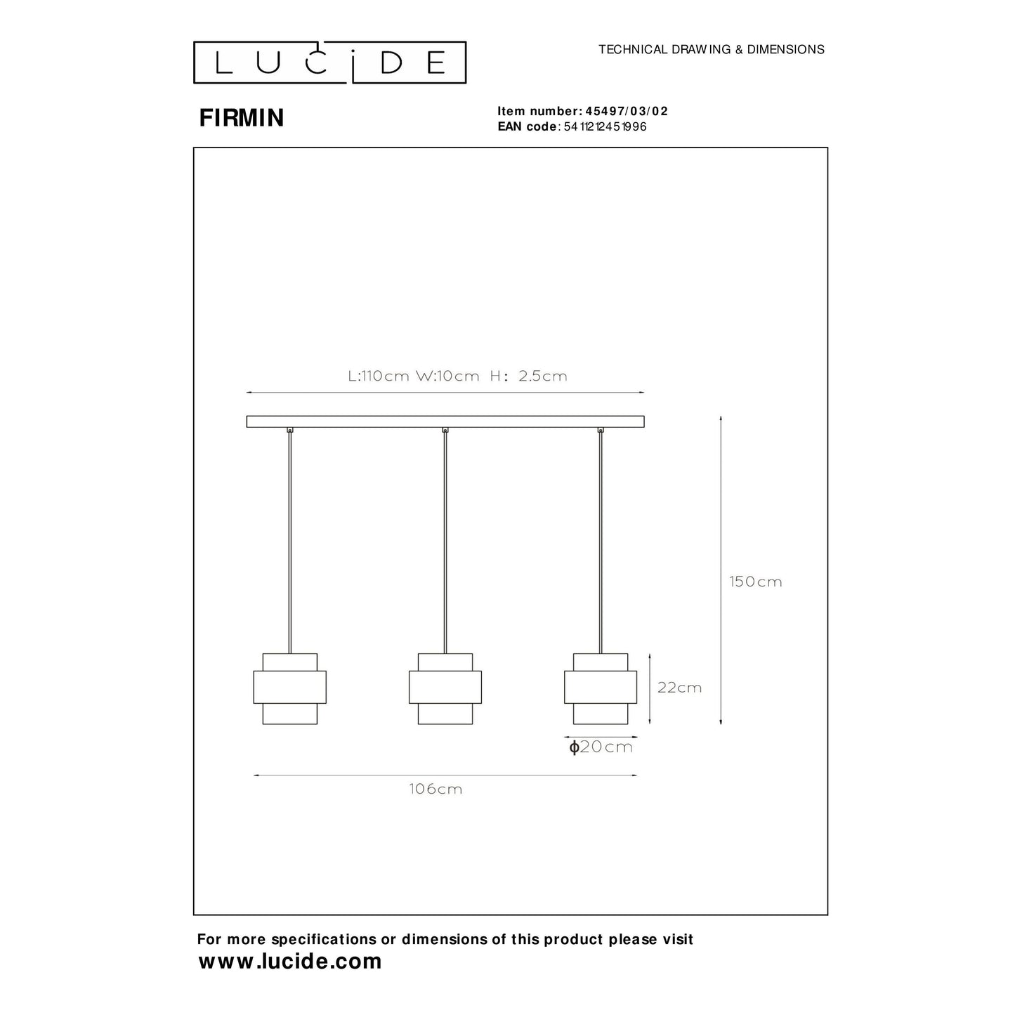 Lucide FIRMIN - Pendant light - 3xE27 - Matt Gold / Brass