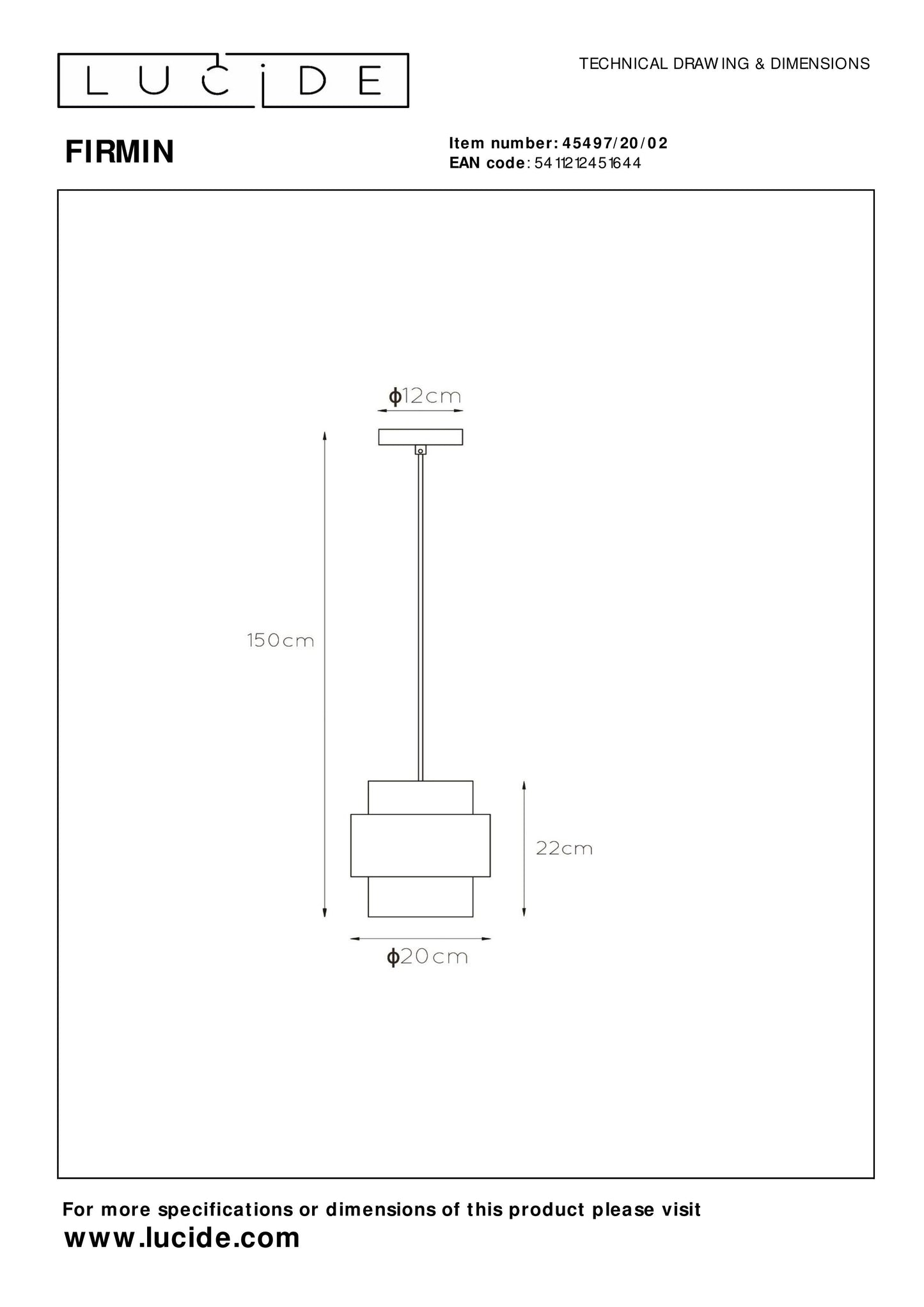 Lucide FIRMIN - Pendant light - Ø 20 cm - 1xE27 - Matt Gold / Brass