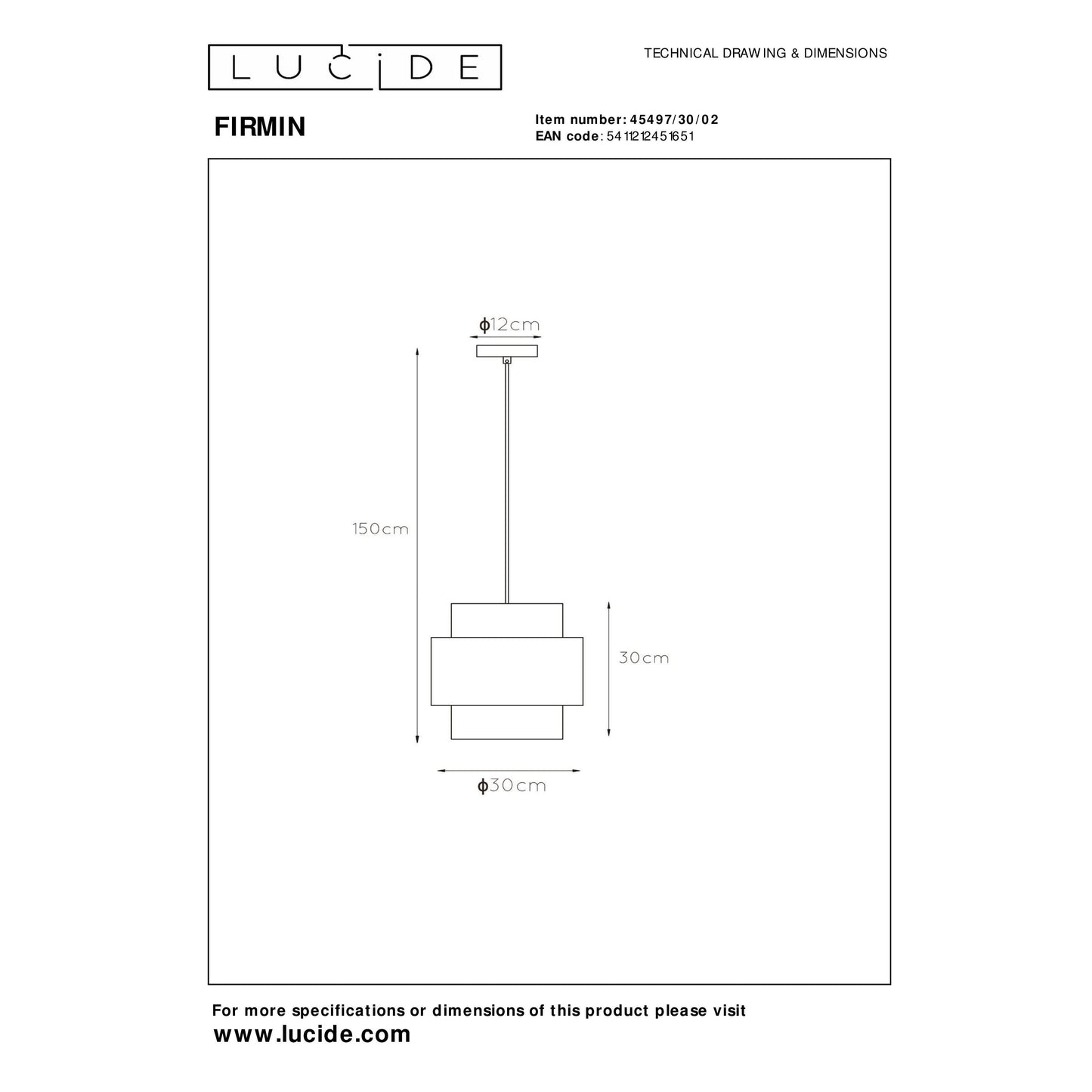 Lucide FIRMIN - Pendant light - Ø 30 cm - 1xE27 - Matt Gold / Brass