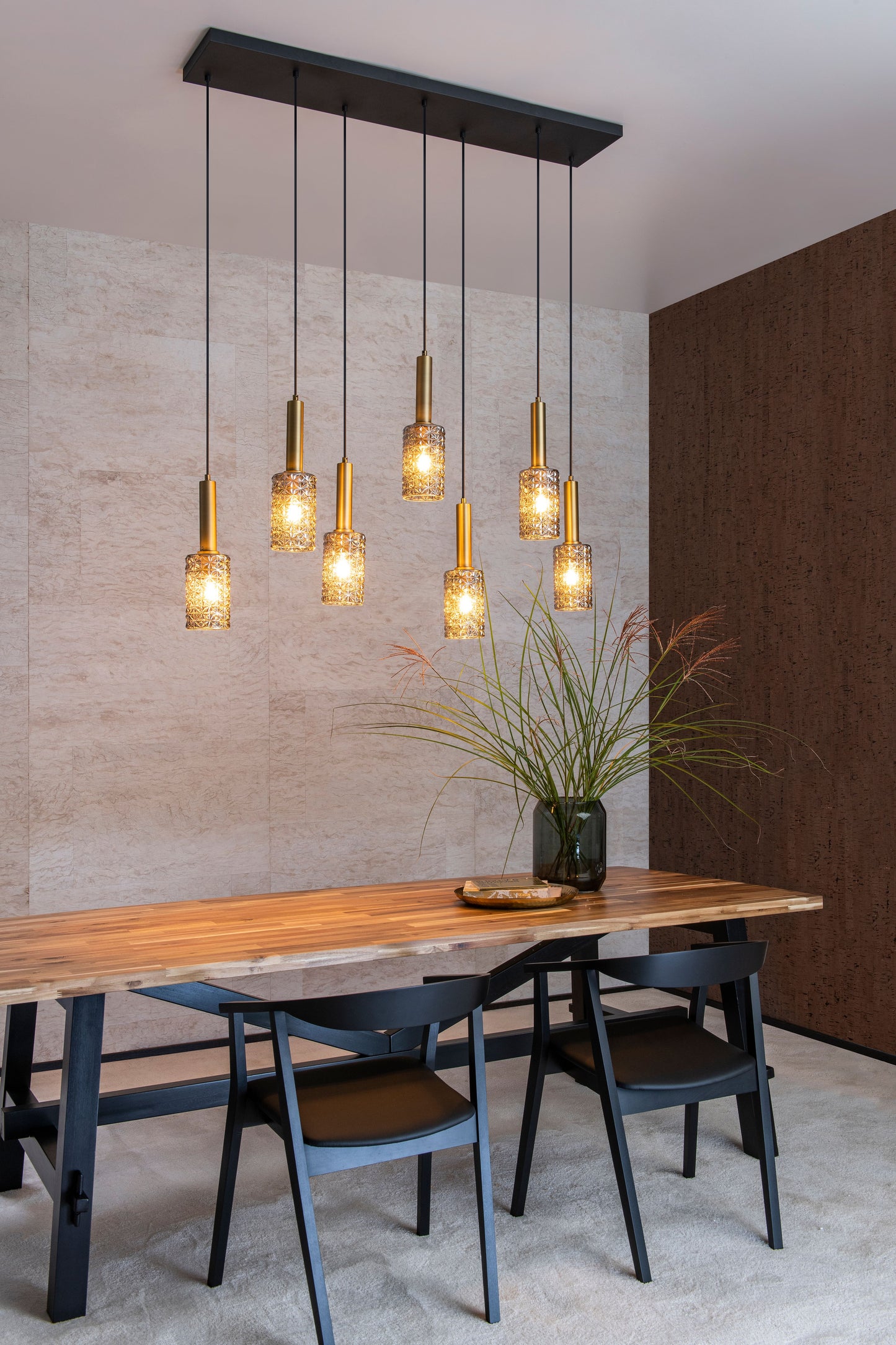 Lucide CORALIE - Pendant light - 7xE27 - Matt Gold / Brass