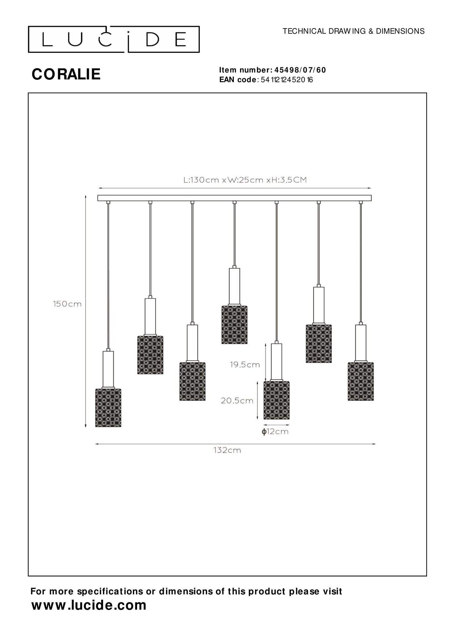 Lucide CORALIE - Pendant light - 7xE27 - Transparant