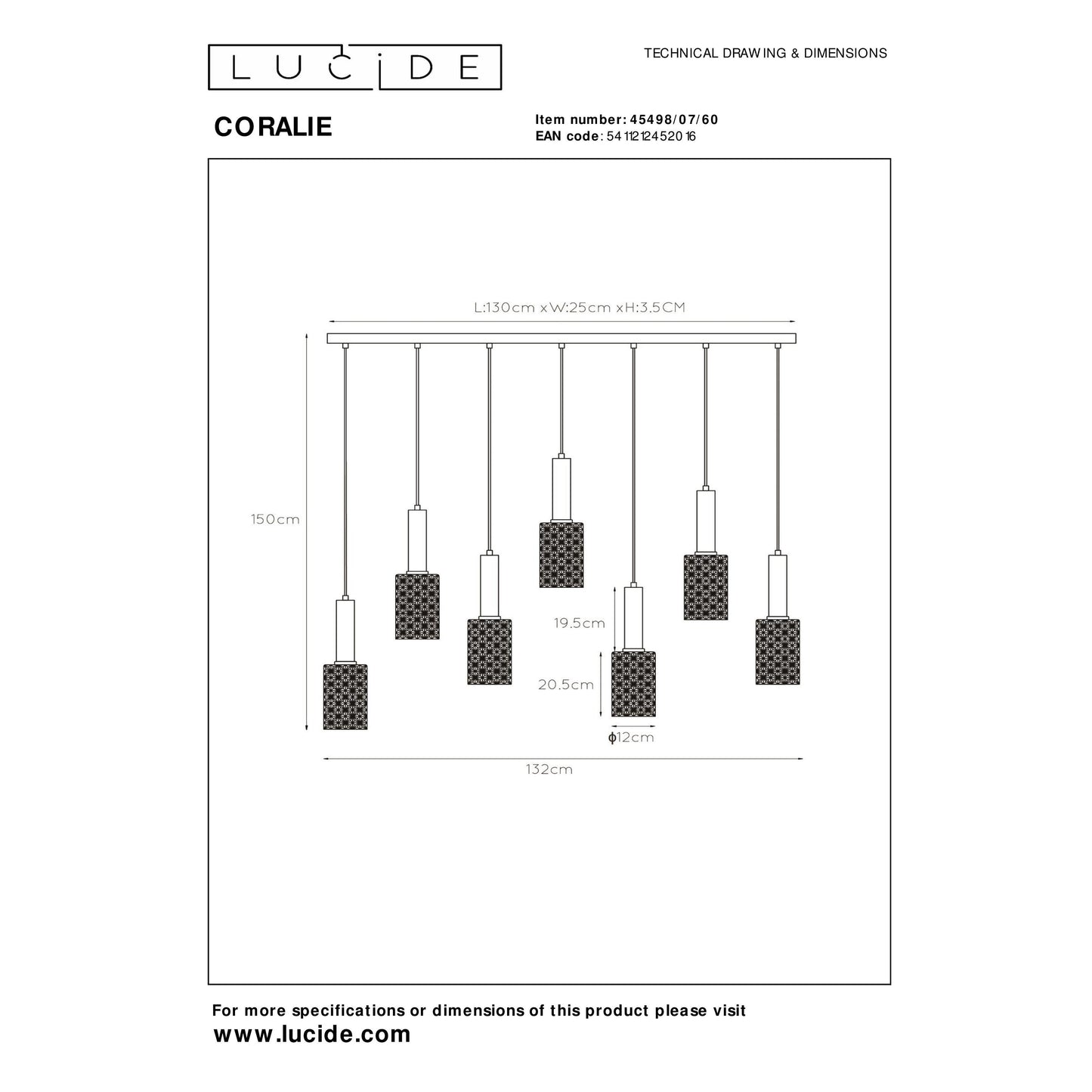 Lucide CORALIE - Pendant light - 7xE27 - Transparant