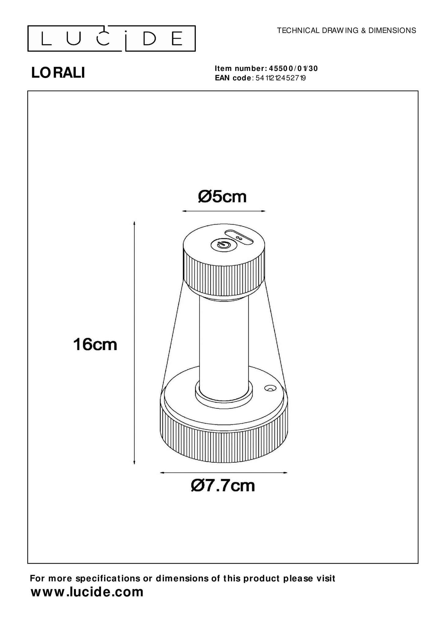 Lucide LORALI - Rechargeable Table lamp Indoor/Outdoor - Battery pack/batteries - Ø 7,7 cm - LED Dim. - IP44 - Black