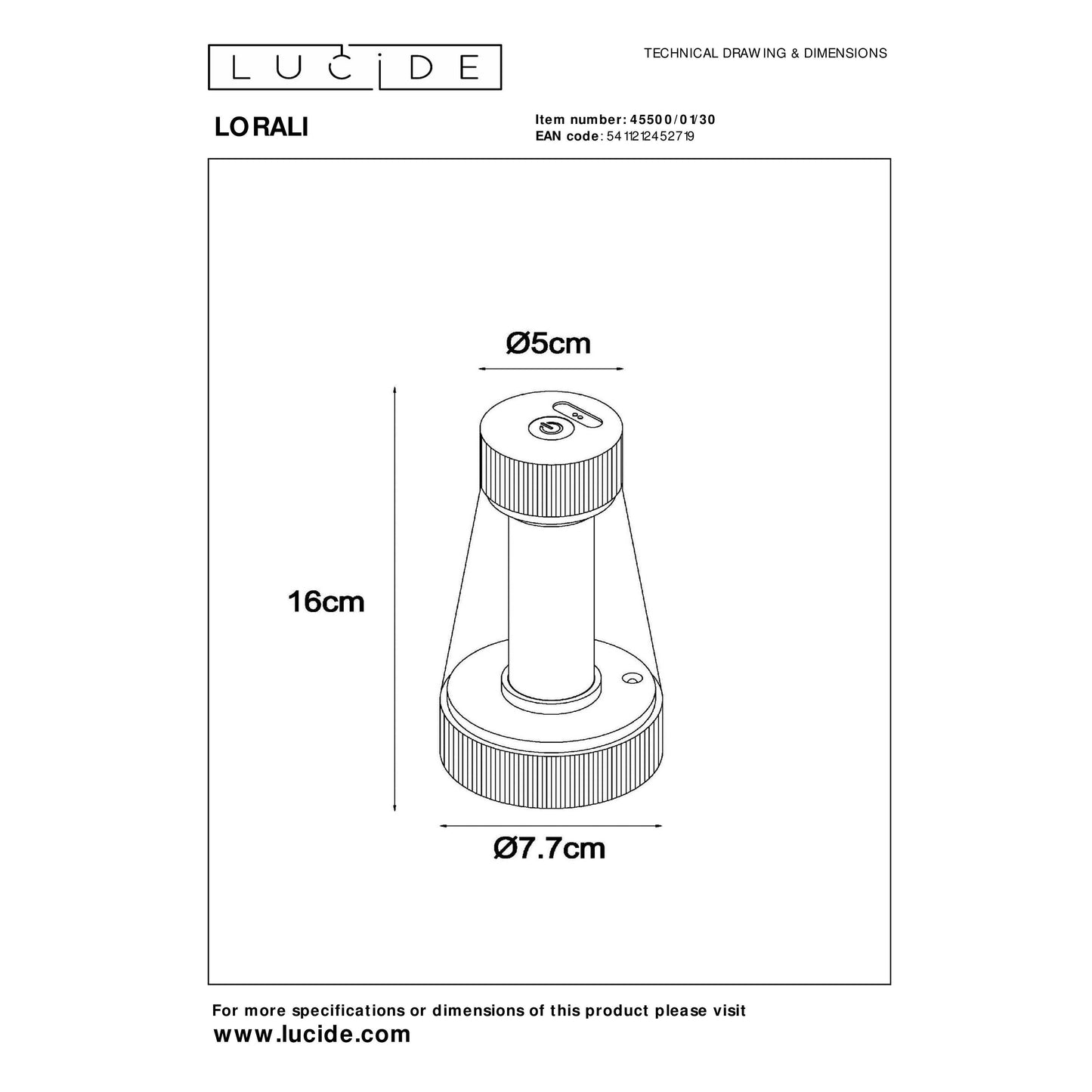 Lucide LORALI - Rechargeable Table lamp Indoor/Outdoor - Battery pack/batteries - Ø 7,7 cm - LED Dim. - IP44 - Black