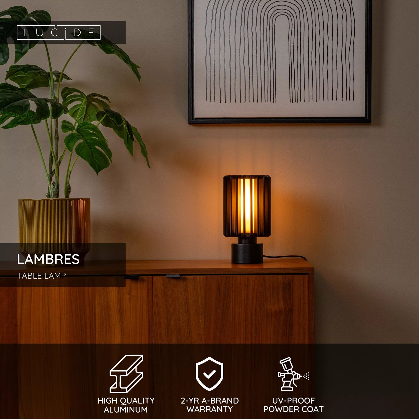 Lucide LAMBRES - Table lamp - Ø 15 cm - 1xE27 - Black