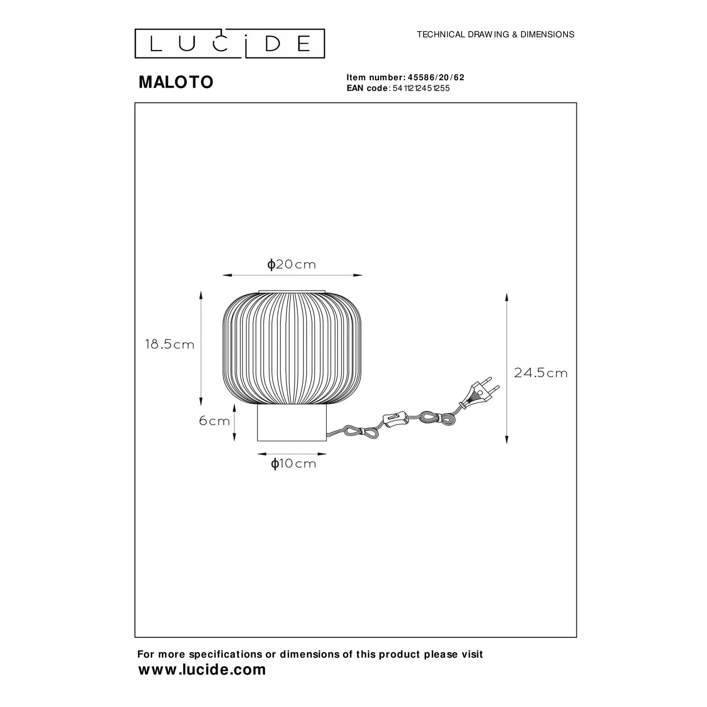 Lucide MALOTO - Table lamp - Ø 20 cm - 1xE27 - Amber