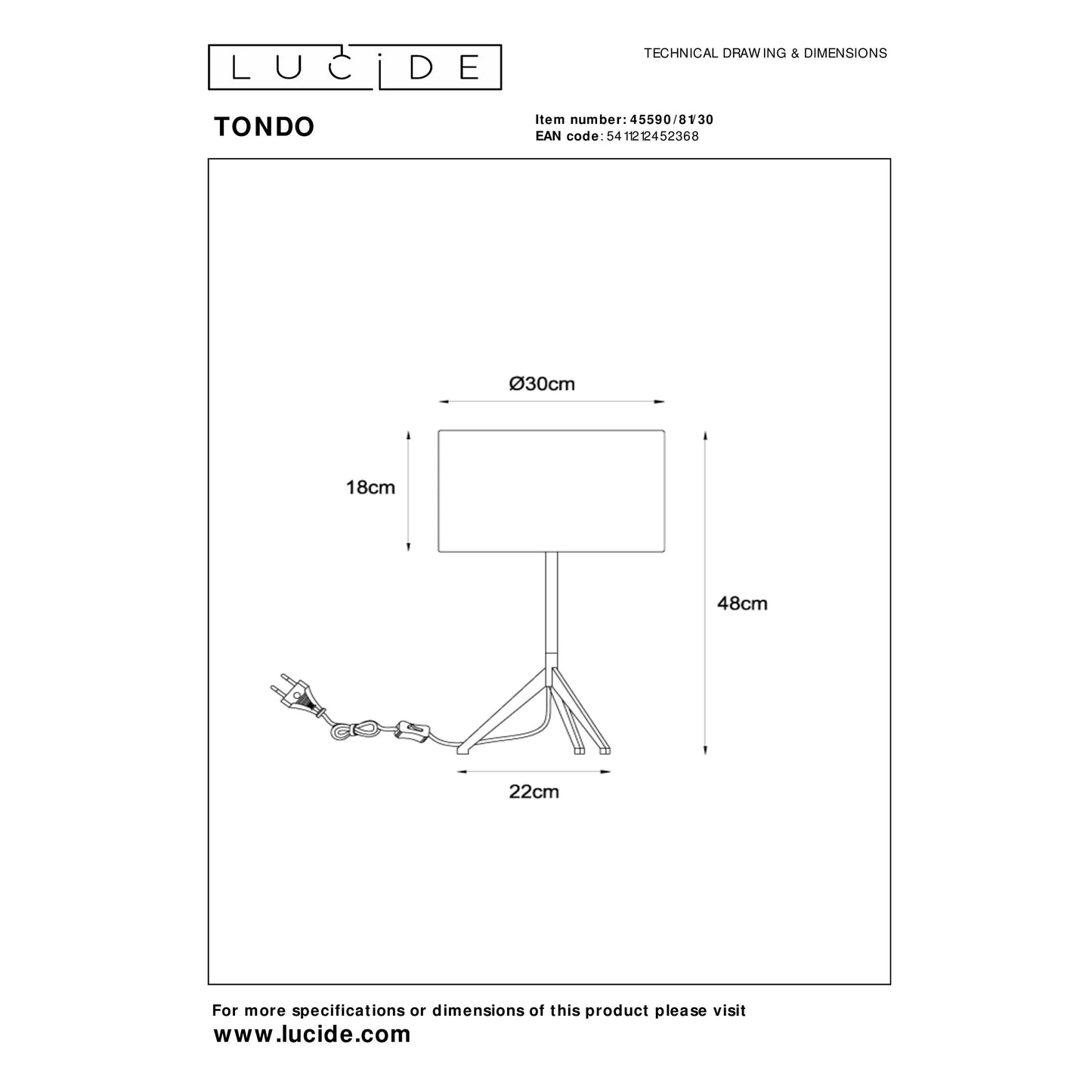 Lucide TONDO - Table lamp - Ø 30 cm - 1xE27 - Black