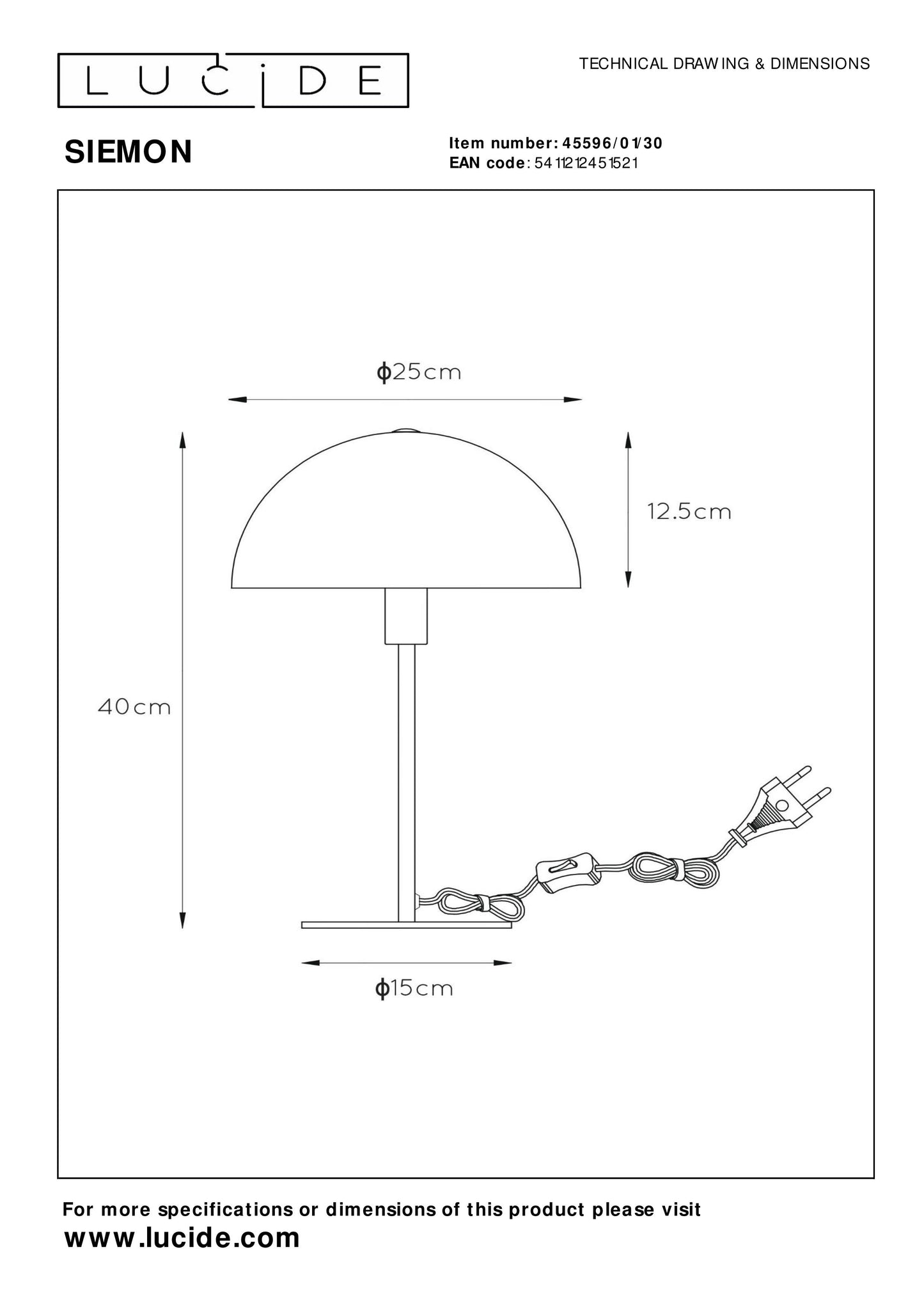 Lucide SIEMON - Table lamp - Ø 25 cm - 1xE14 - Black