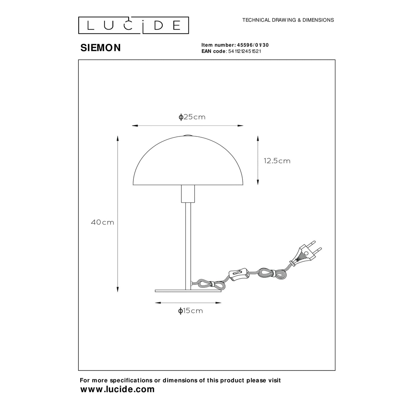 Lucide SIEMON - Table lamp - Ø 25 cm - 1xE14 - Black