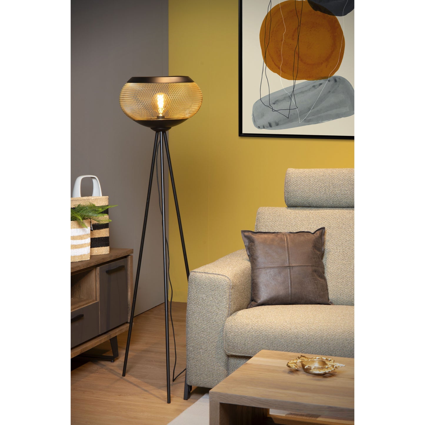 Lucide LUCAS - Floor lamp - Ø 40 cm - 1xE27 - Matt Gold / Brass