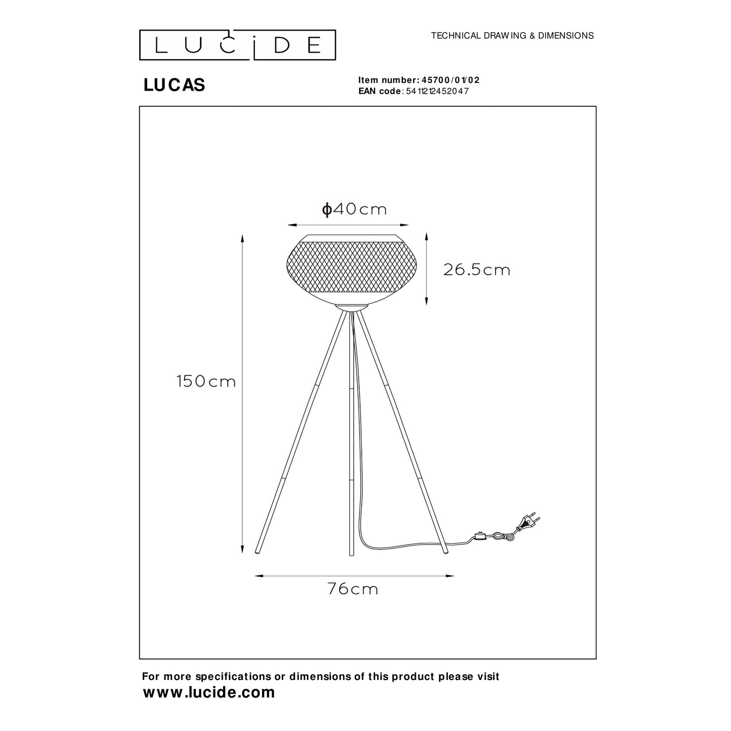 Lucide LUCAS - Floor lamp - Ø 40 cm - 1xE27 - Matt Gold / Brass